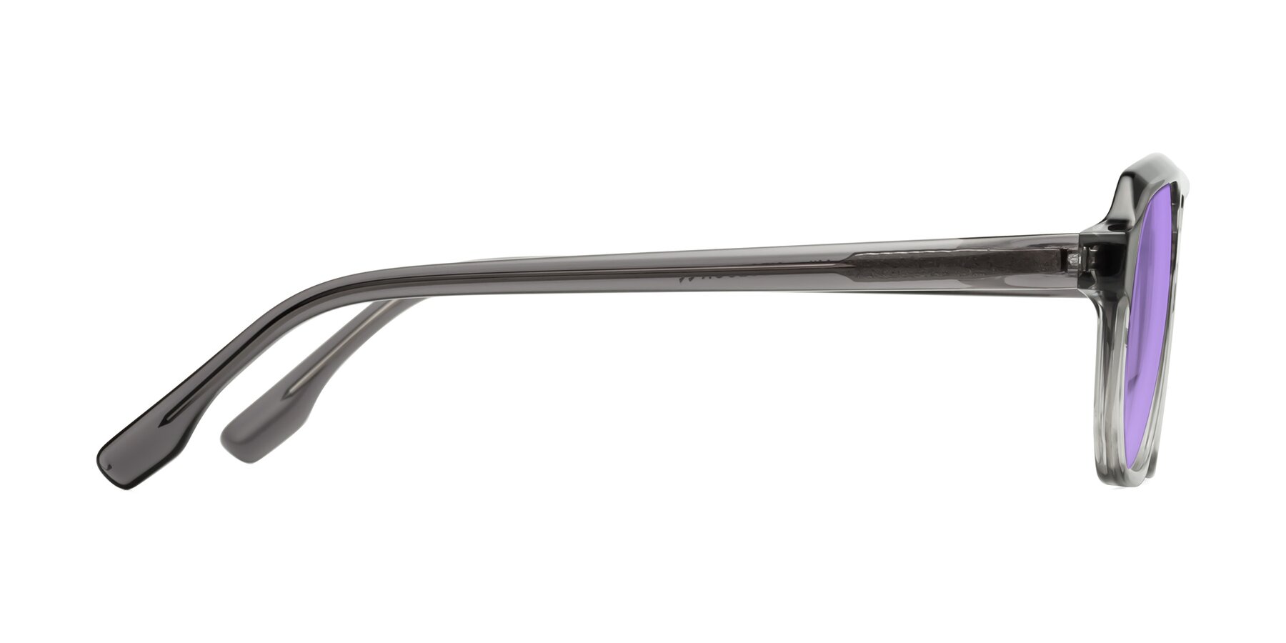 Side of DeMiko in Gradient Gray with Medium Purple Tinted Lenses