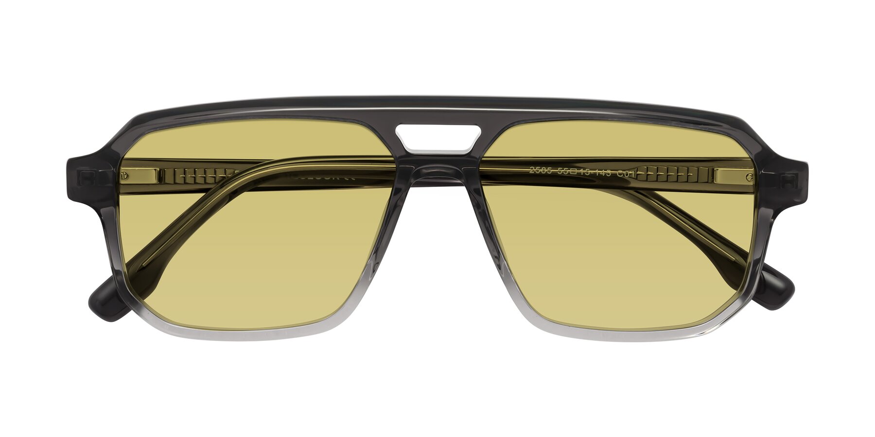 Folded Front of DeMiko in Gradient Gray with Medium Champagne Tinted Lenses