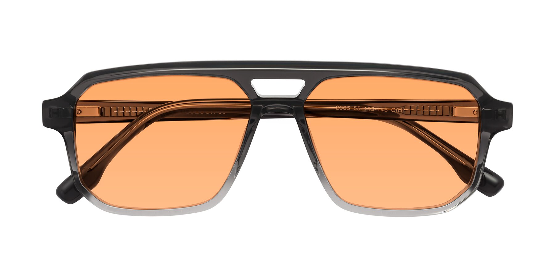 Folded Front of DeMiko in Gradient Gray with Medium Orange Tinted Lenses