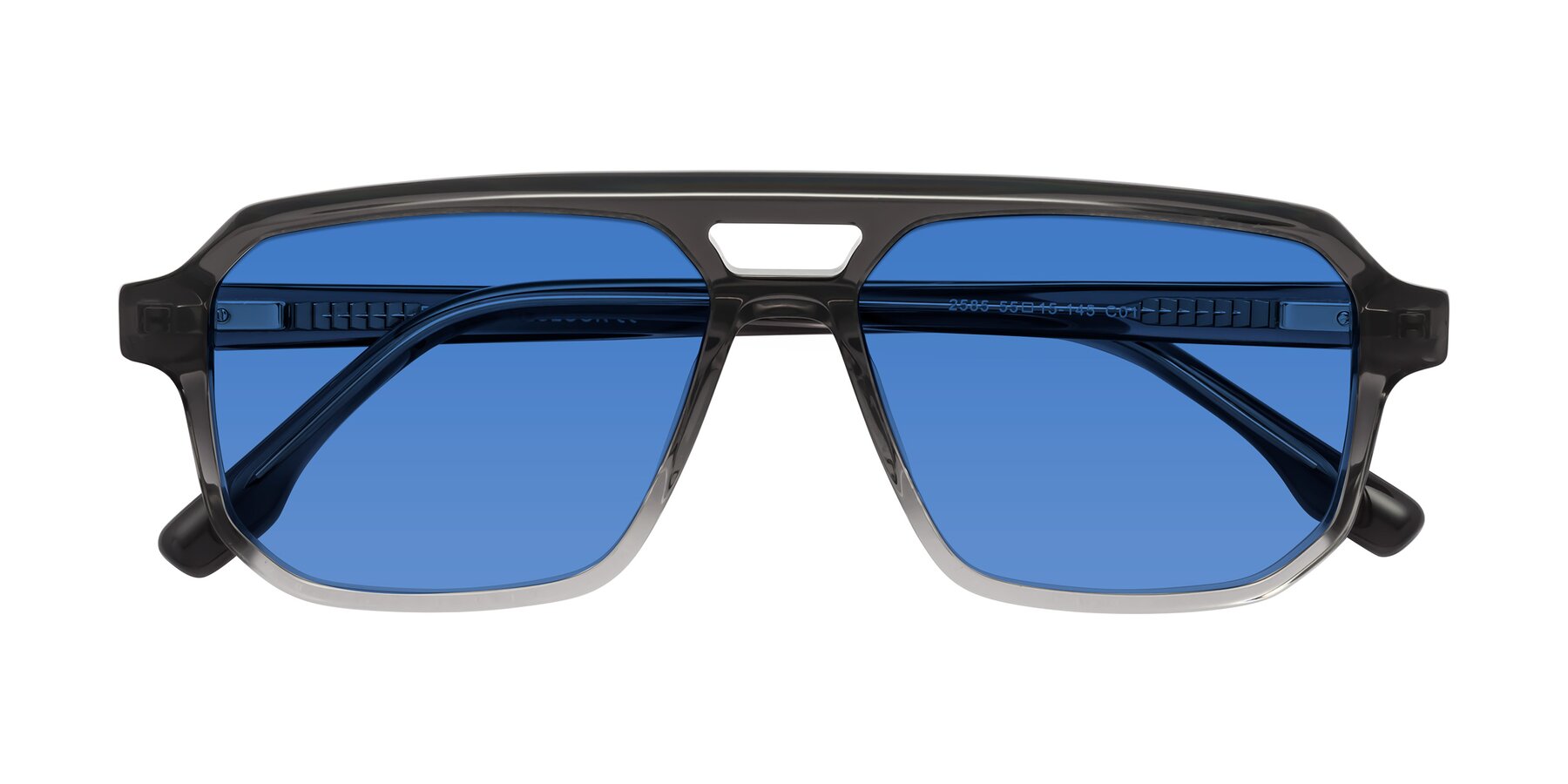 Folded Front of DeMiko in Gradient Gray with Blue Tinted Lenses