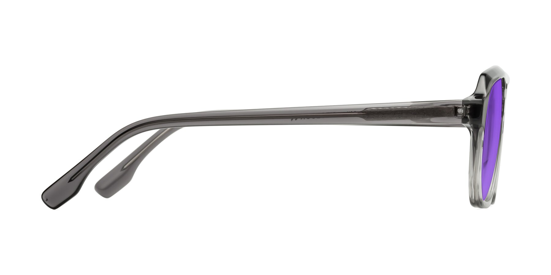 Side of DeMiko in Gradient Gray with Purple Tinted Lenses