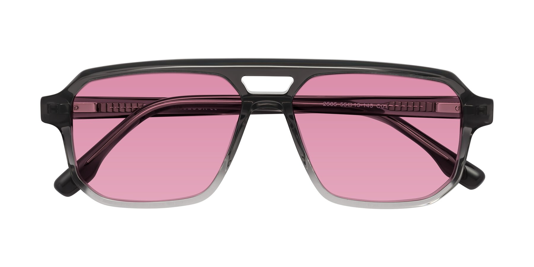 Folded Front of DeMiko in Gradient Gray with Medium Wine Tinted Lenses