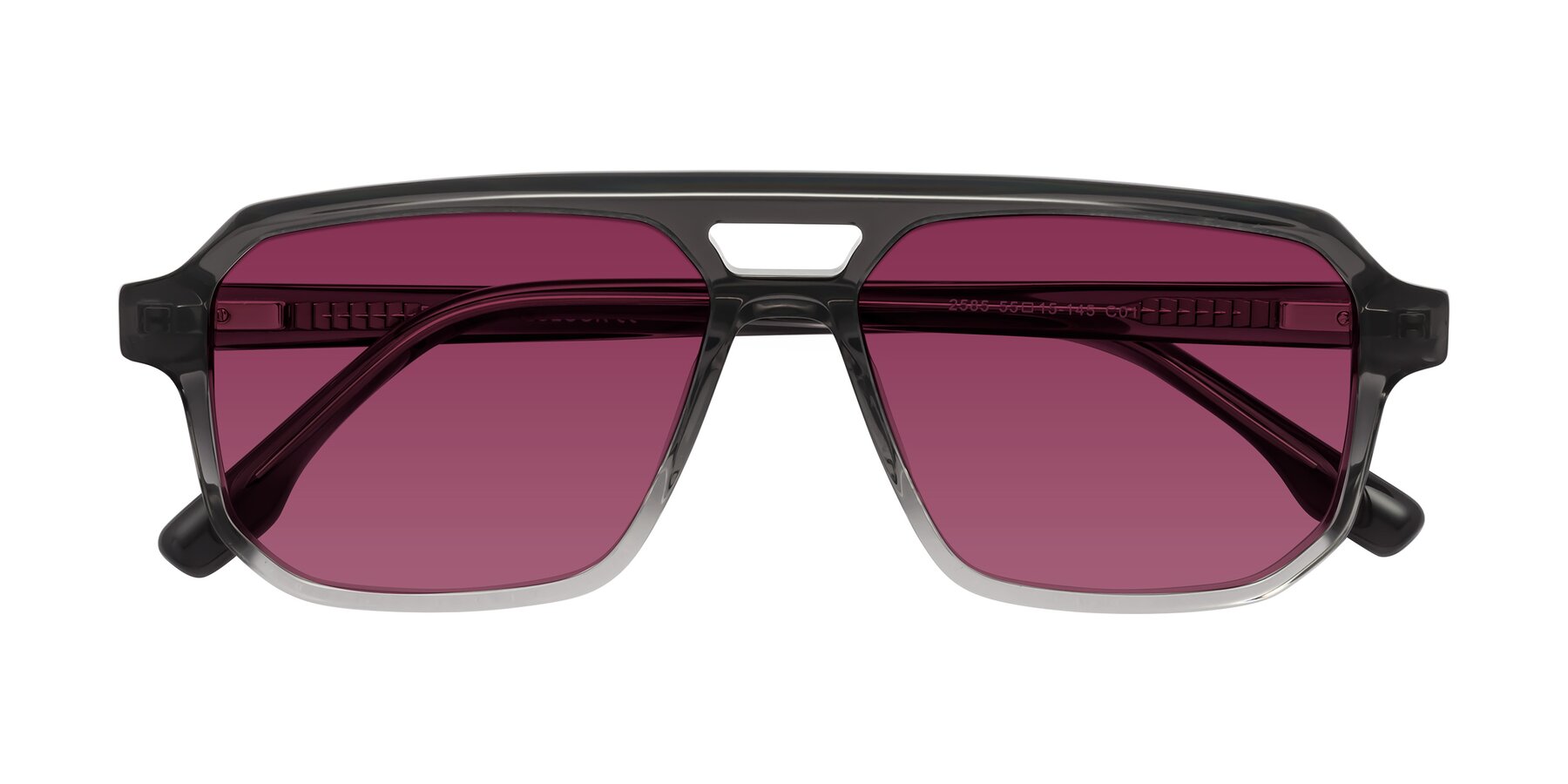 Folded Front of DeMiko in Gradient Gray with Wine Tinted Lenses