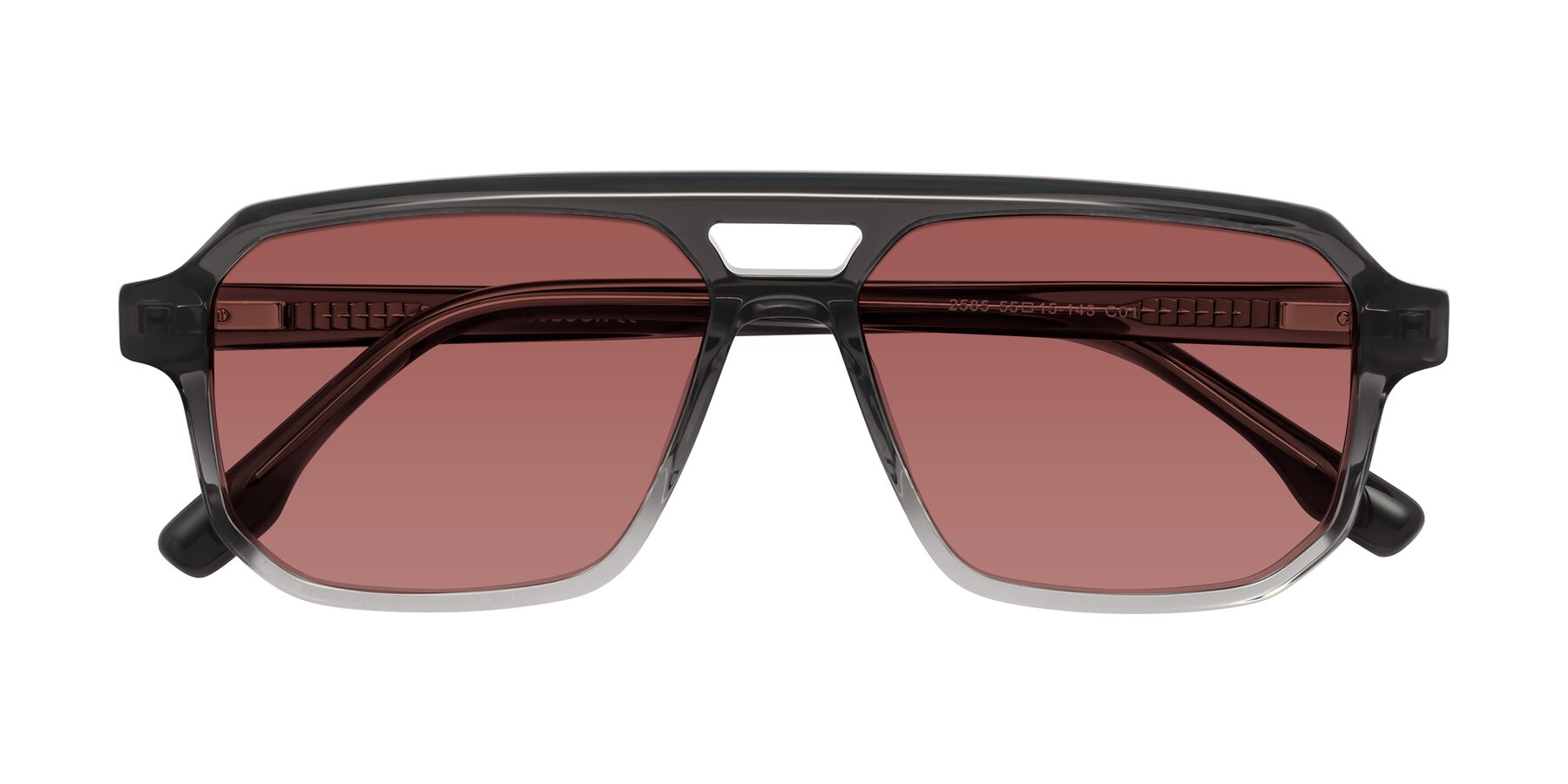 Folded Front of DeMiko in Gradient Gray with Garnet Tinted Lenses