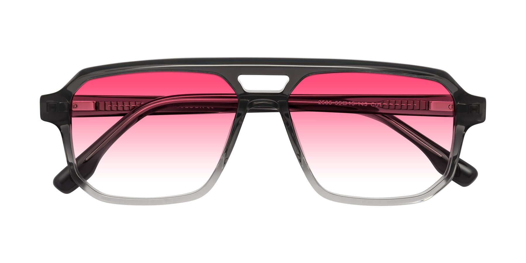 Folded Front of DeMiko in Gradient Gray with Pink Gradient Lenses