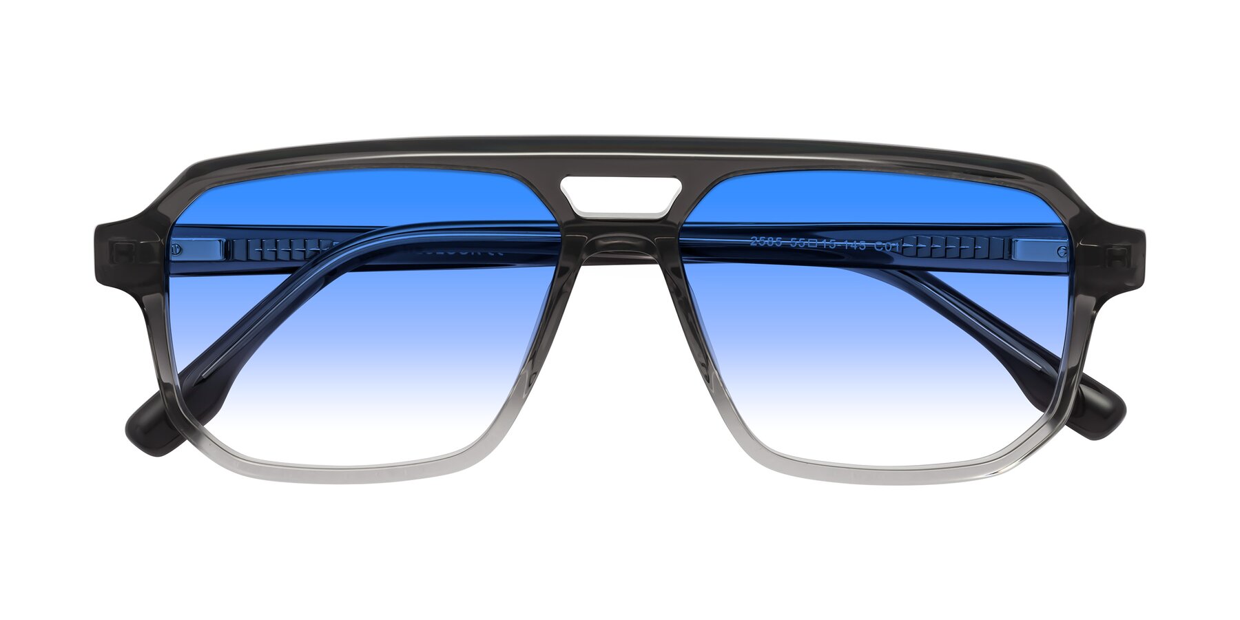Folded Front of DeMiko in Gradient Gray with Blue Gradient Lenses