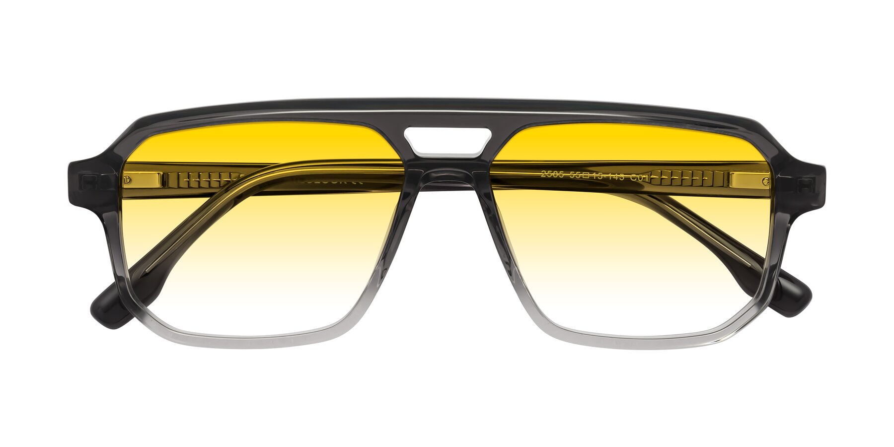 Folded Front of DeMiko in Gradient Gray with Yellow Gradient Lenses