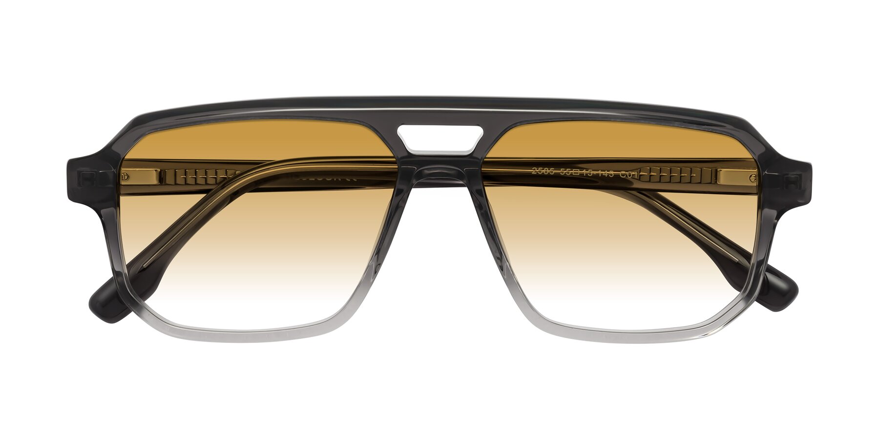 Folded Front of DeMiko in Gradient Gray with Champagne Gradient Lenses