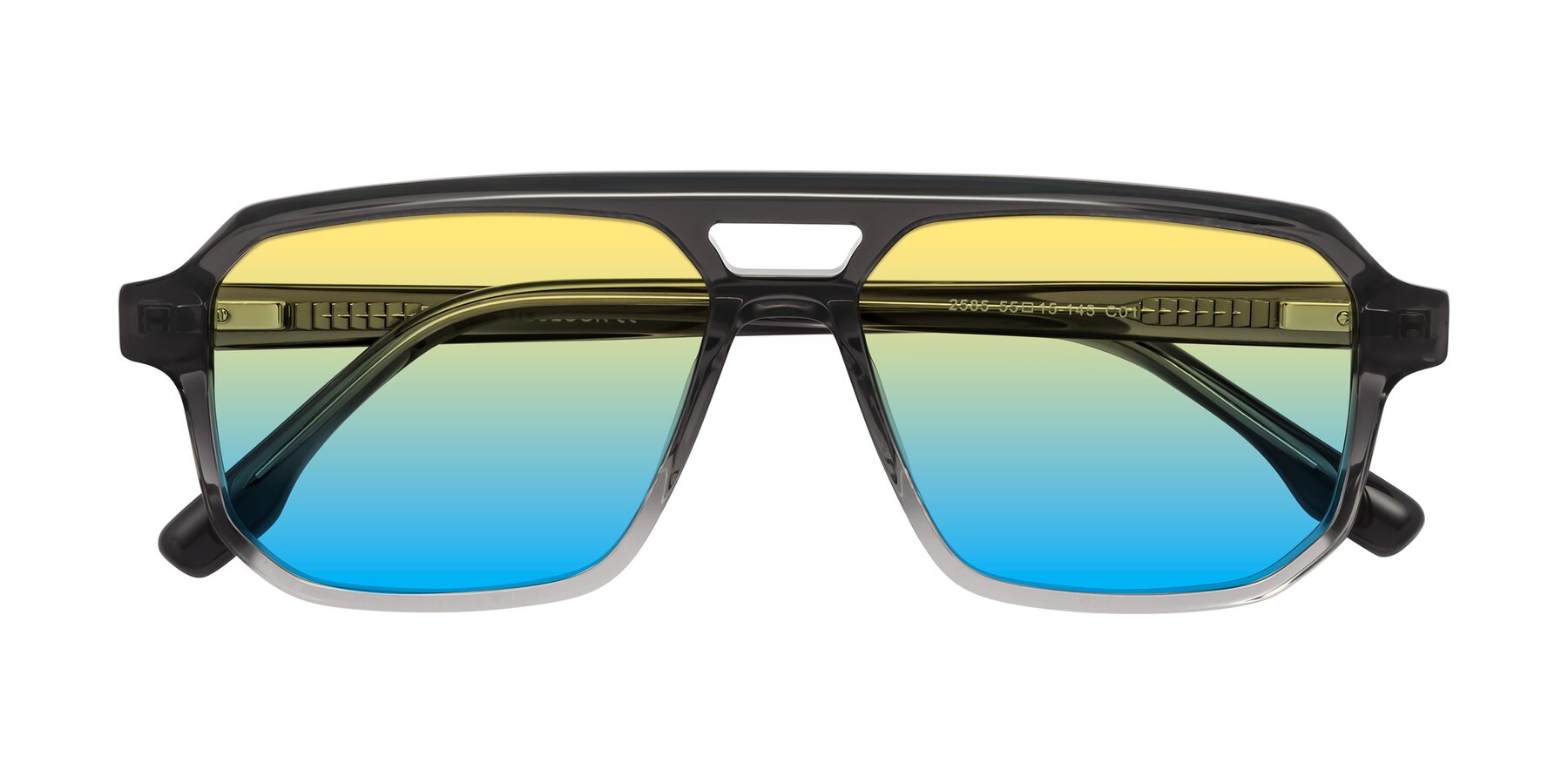 Folded Front of DeMiko in Gradient Gray with Yellow / Blue Gradient Lenses