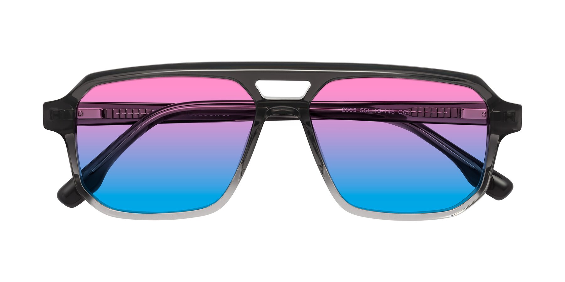 Folded Front of DeMiko in Gradient Gray with Pink / Blue Gradient Lenses