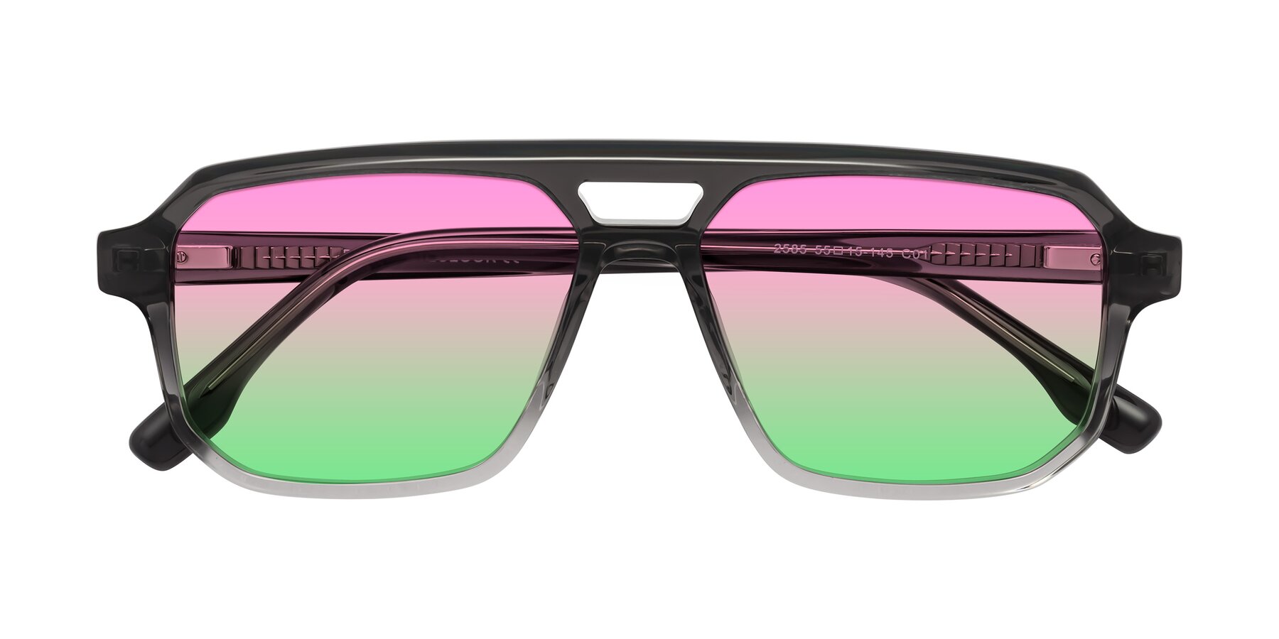Folded Front of DeMiko in Gradient Gray with Pink / Green Gradient Lenses