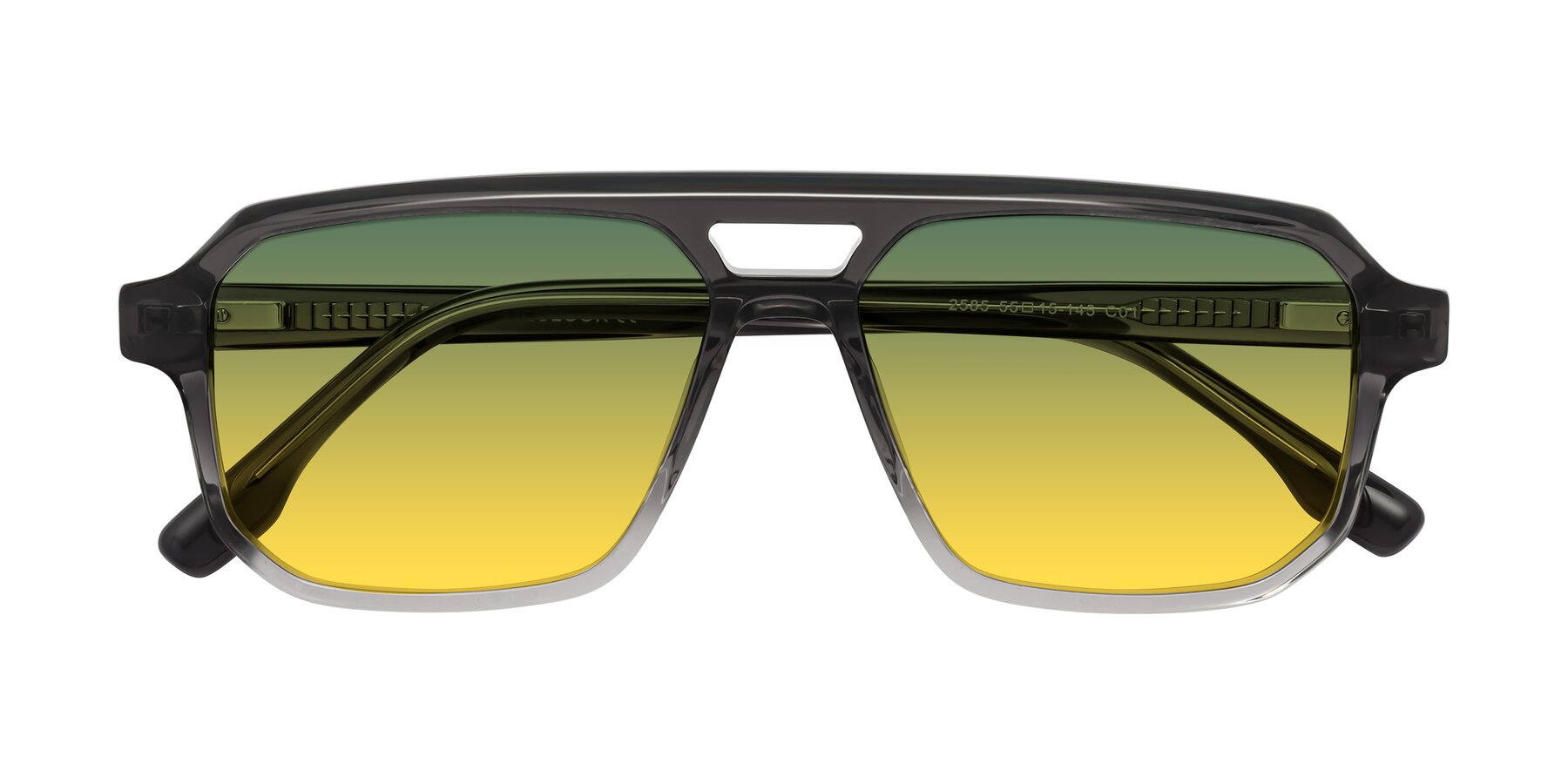 Folded Front of DeMiko in Gradient Gray with Green / Yellow Gradient Lenses