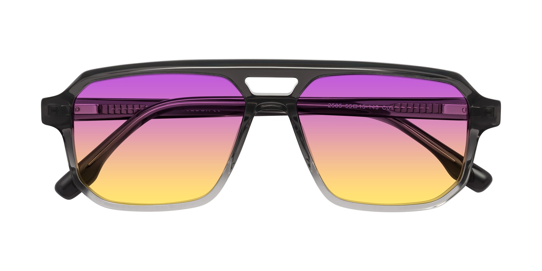 Folded Front of DeMiko in Gradient Gray with Purple / Yellow Gradient Lenses