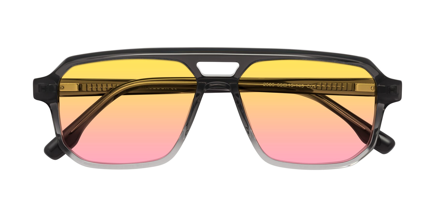 Folded Front of DeMiko in Gradient Gray with Yellow / Pink Gradient Lenses