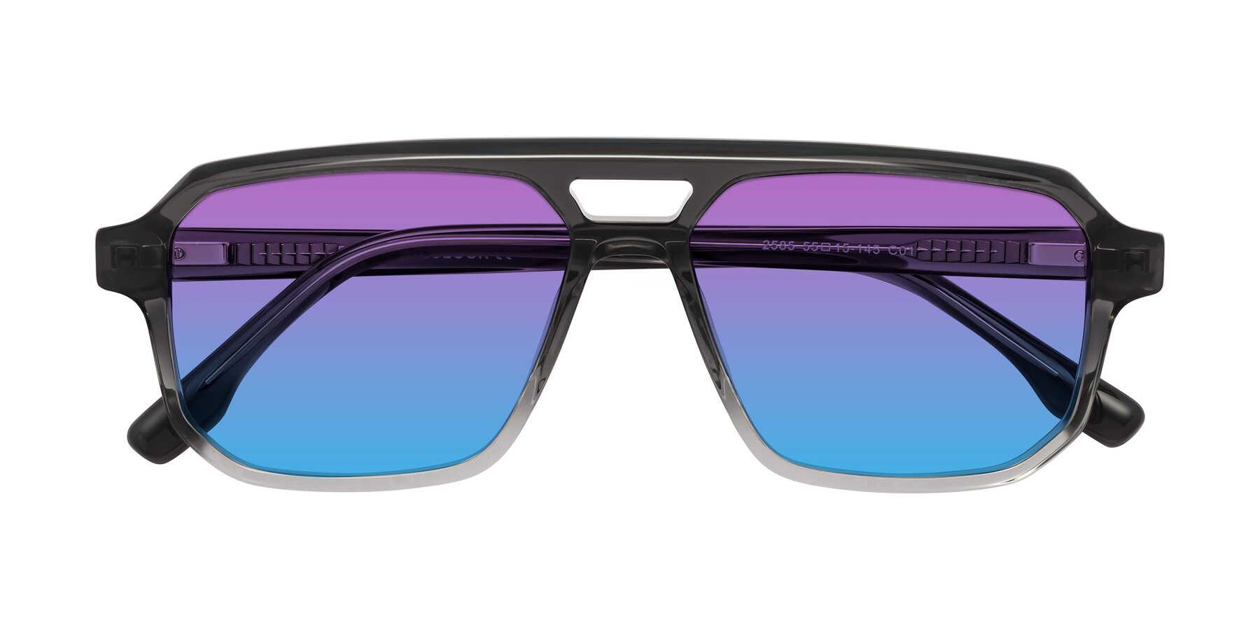 Folded Front of DeMiko in Gradient Gray with Purple / Blue Gradient Lenses
