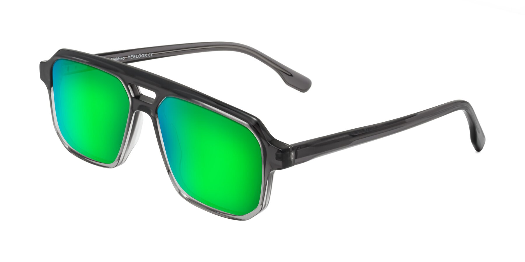 Angle of DeMiko in Gradient Gray with Green Mirrored Lenses