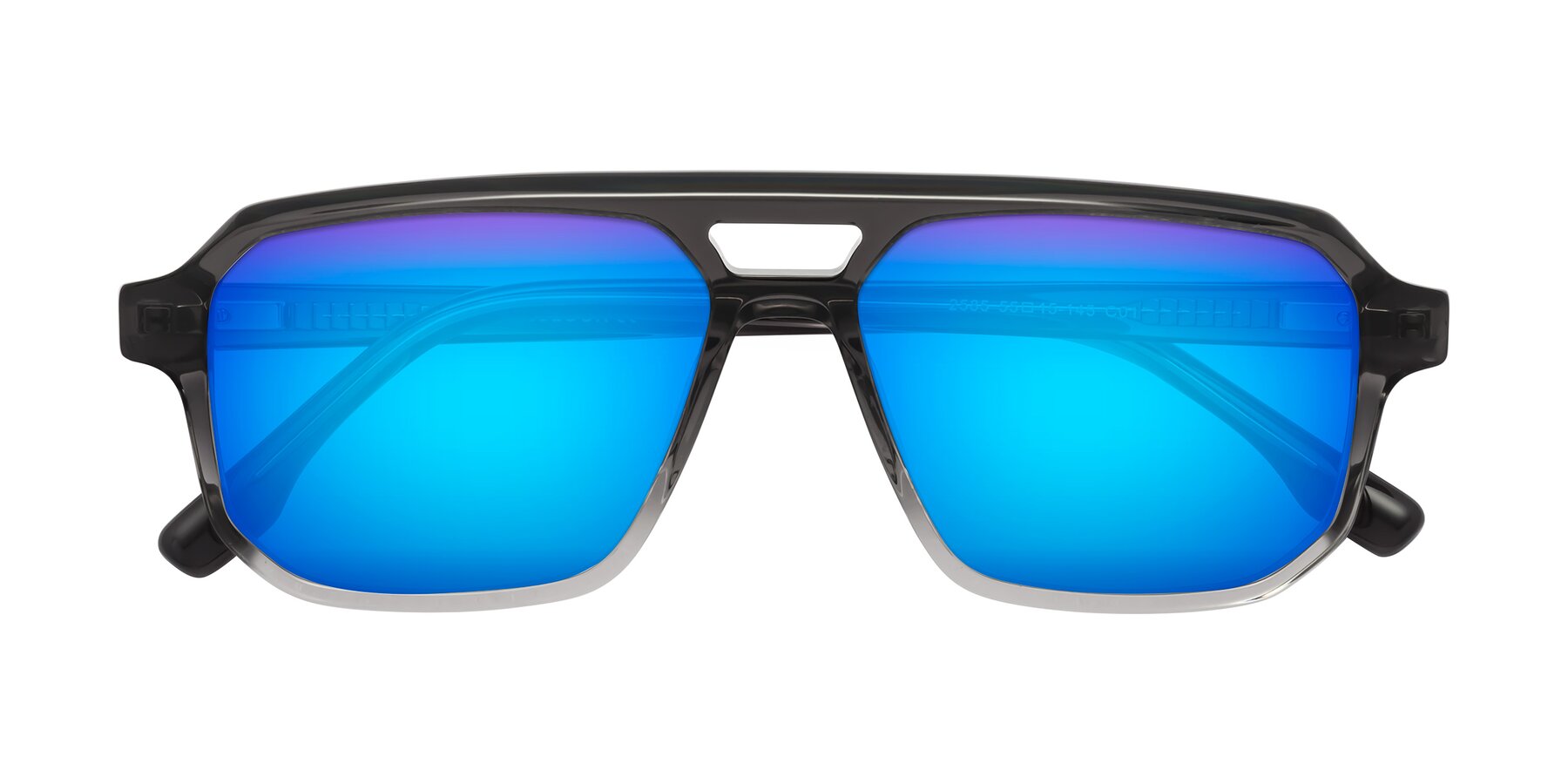 Folded Front of DeMiko in Gradient Gray with Blue Mirrored Lenses