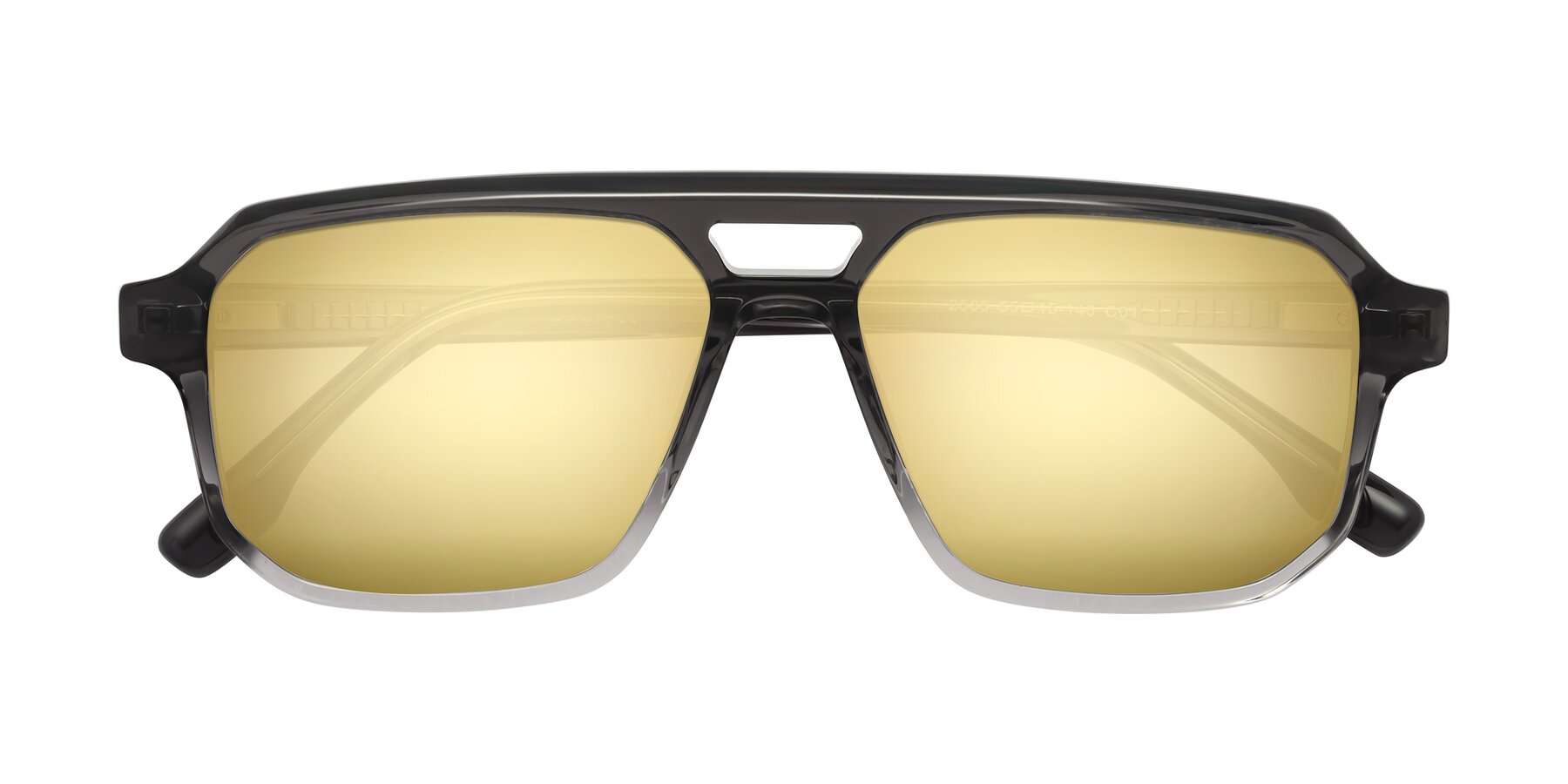 Folded Front of DeMiko in Gradient Gray with Gold Mirrored Lenses