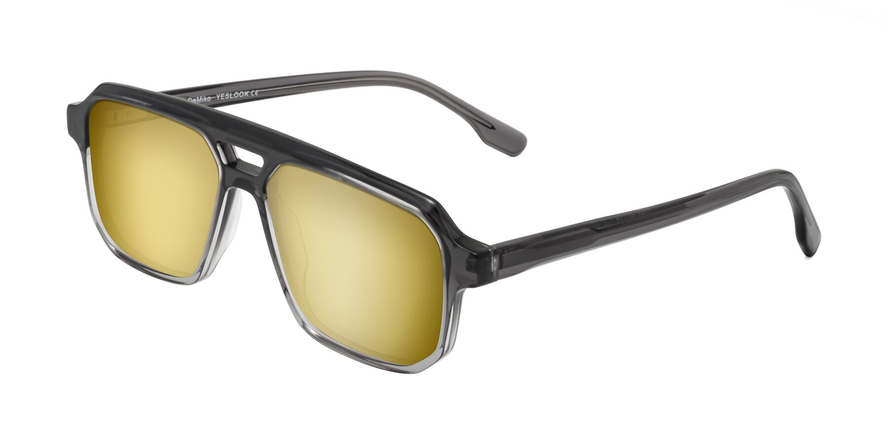 Angle of DeMiko in Gradient Gray with Gold Mirrored Lenses