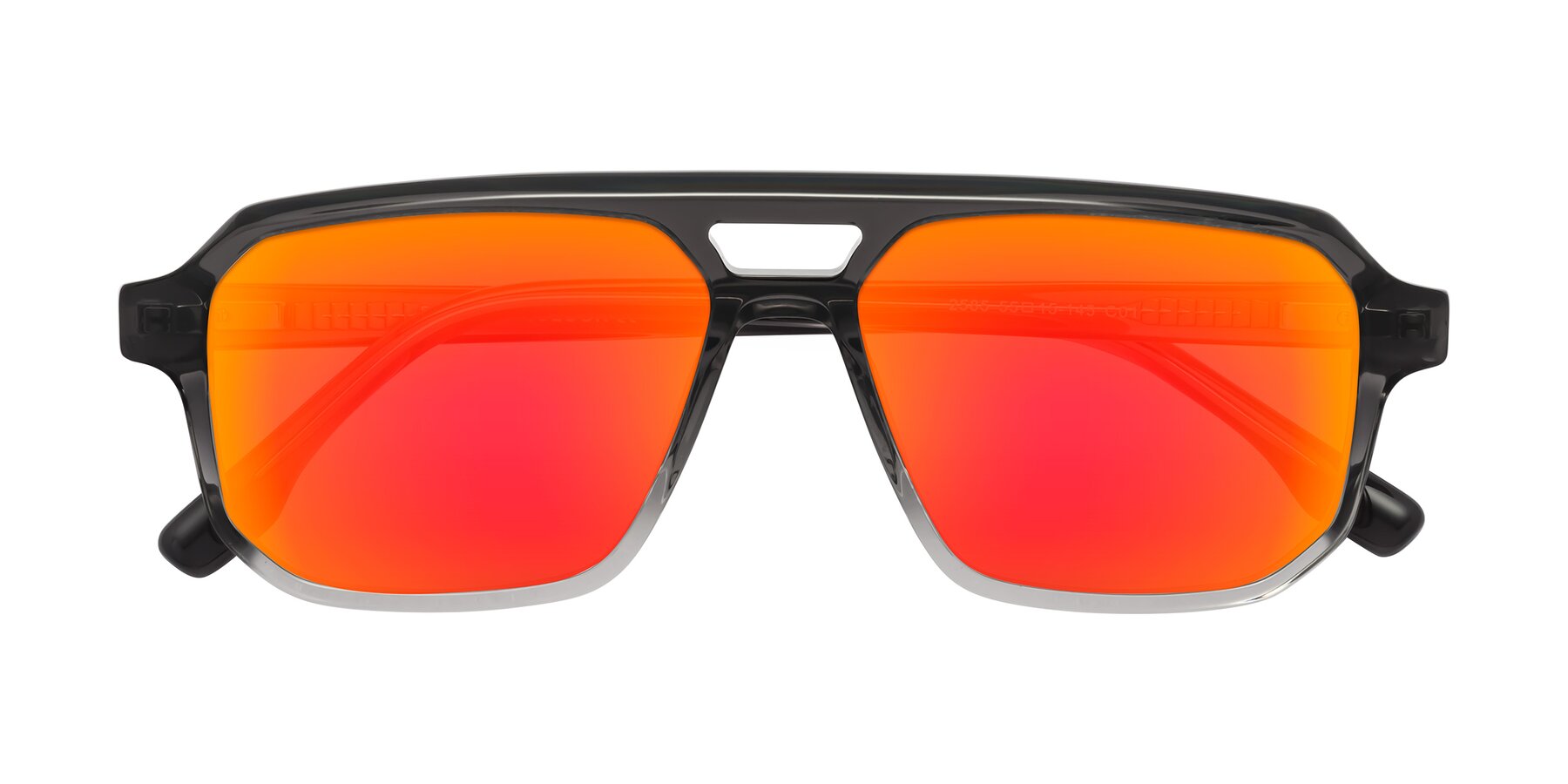 Folded Front of DeMiko in Gradient Gray with Red Gold Mirrored Lenses