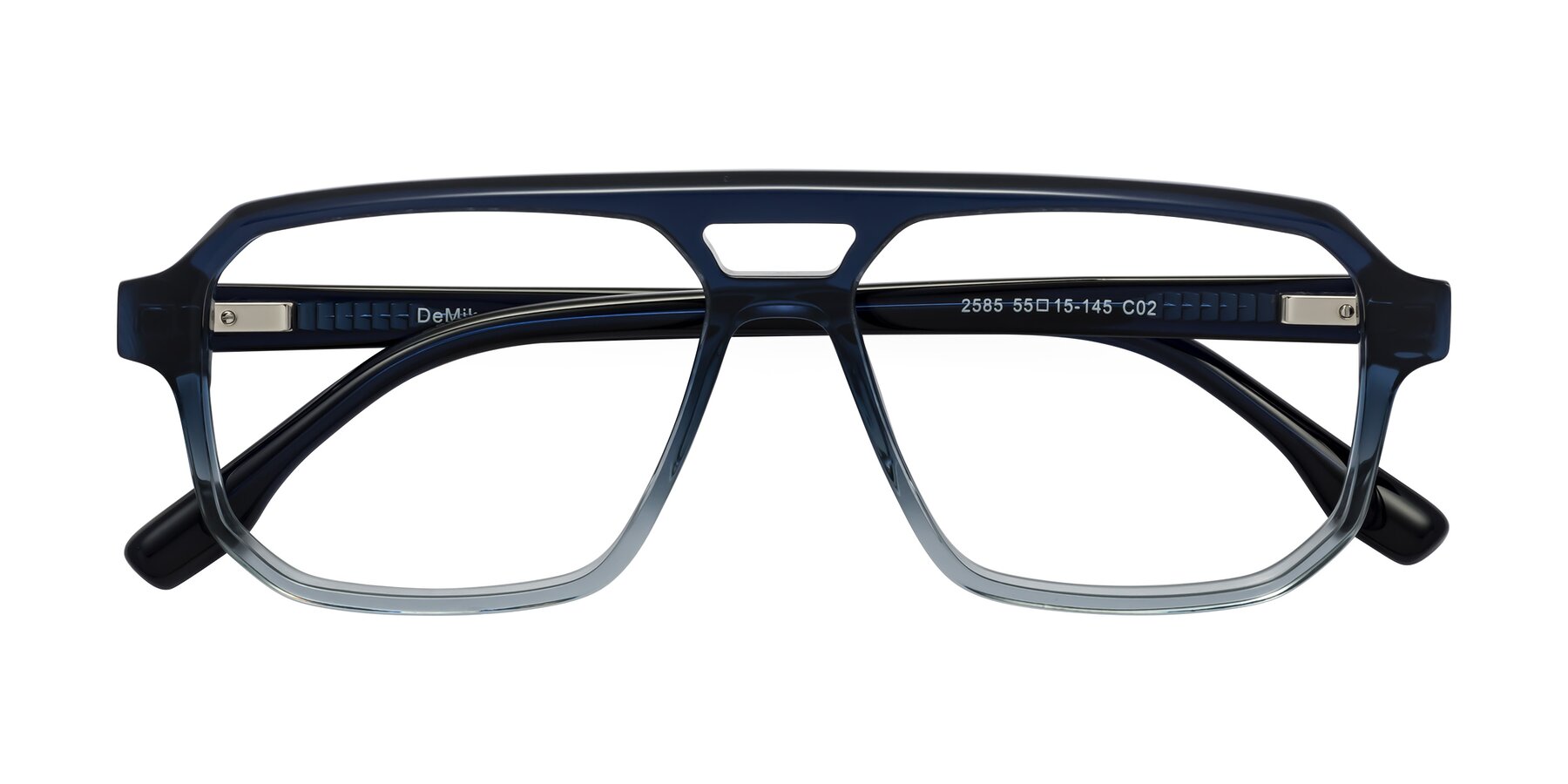 Folded Front of DeMiko in Gradient Blue with Clear Eyeglass Lenses