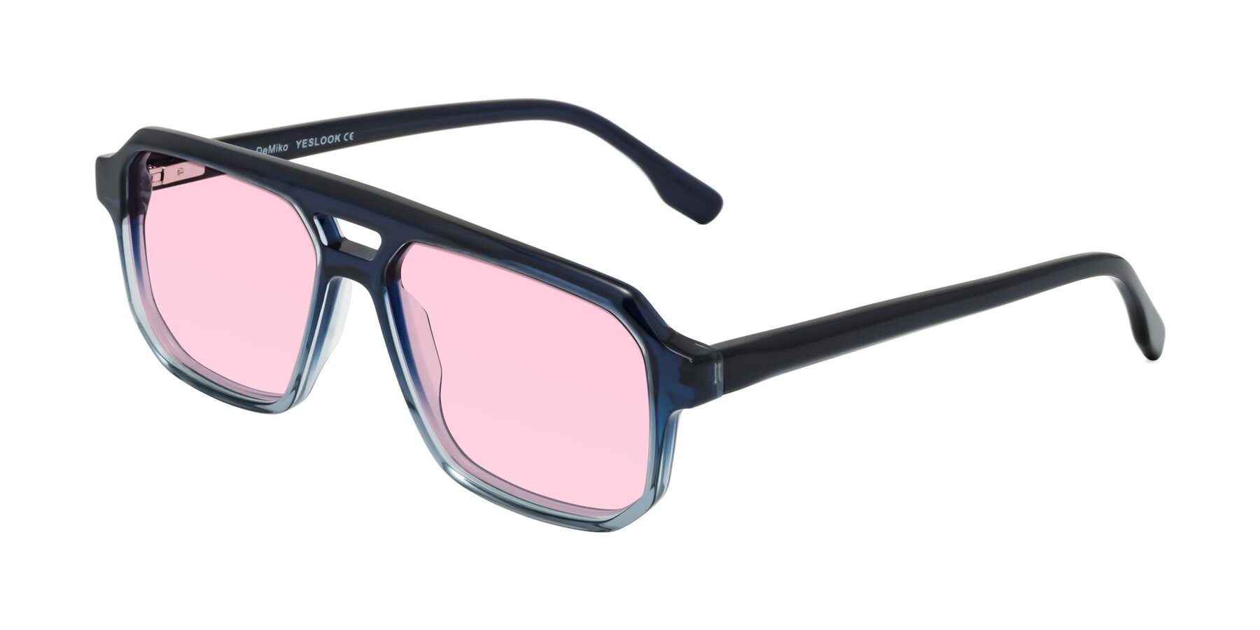 Angle of DeMiko in Gradient Blue with Light Pink Tinted Lenses