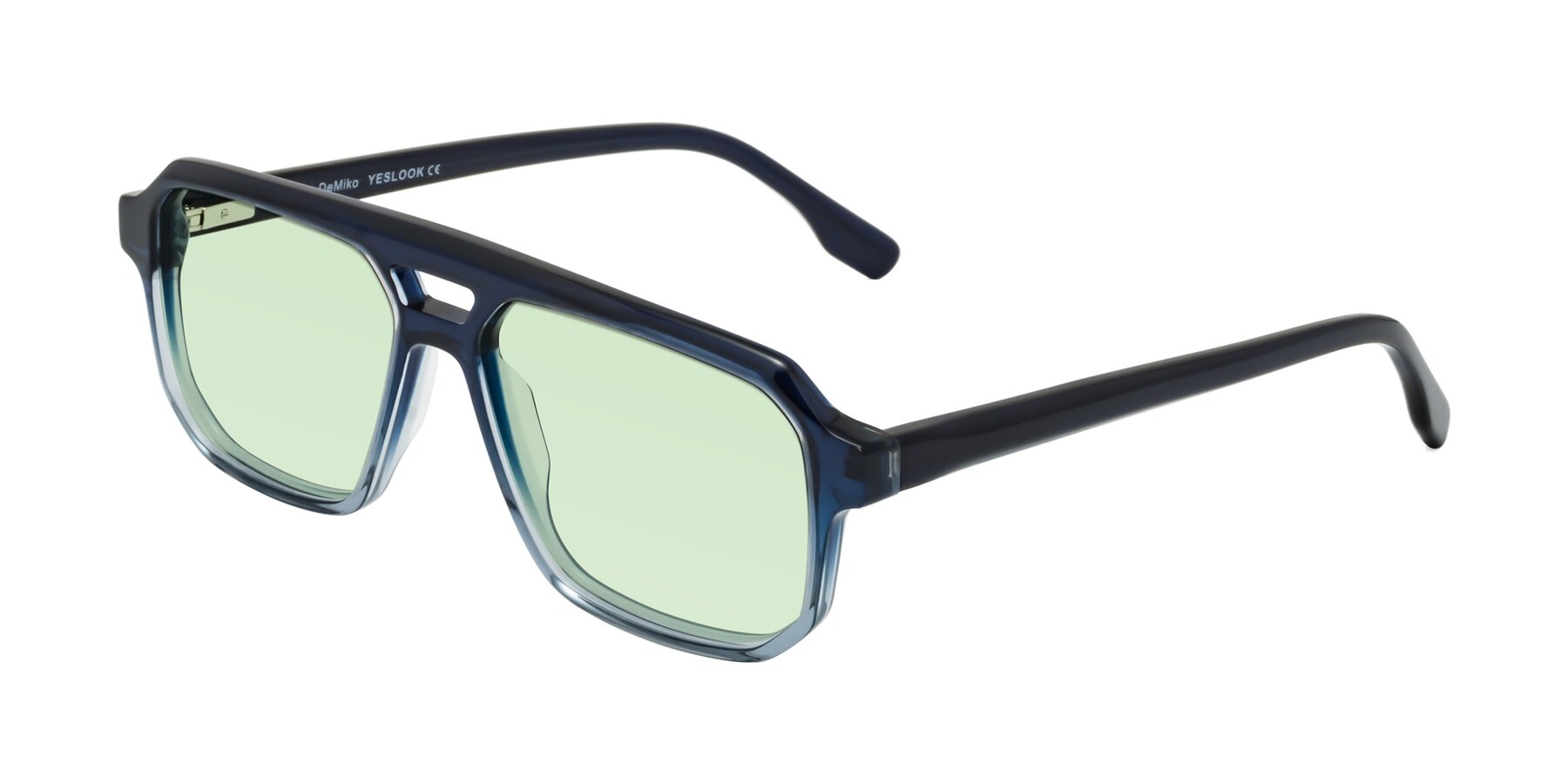 Angle of DeMiko in Gradient Blue with Light Green Tinted Lenses