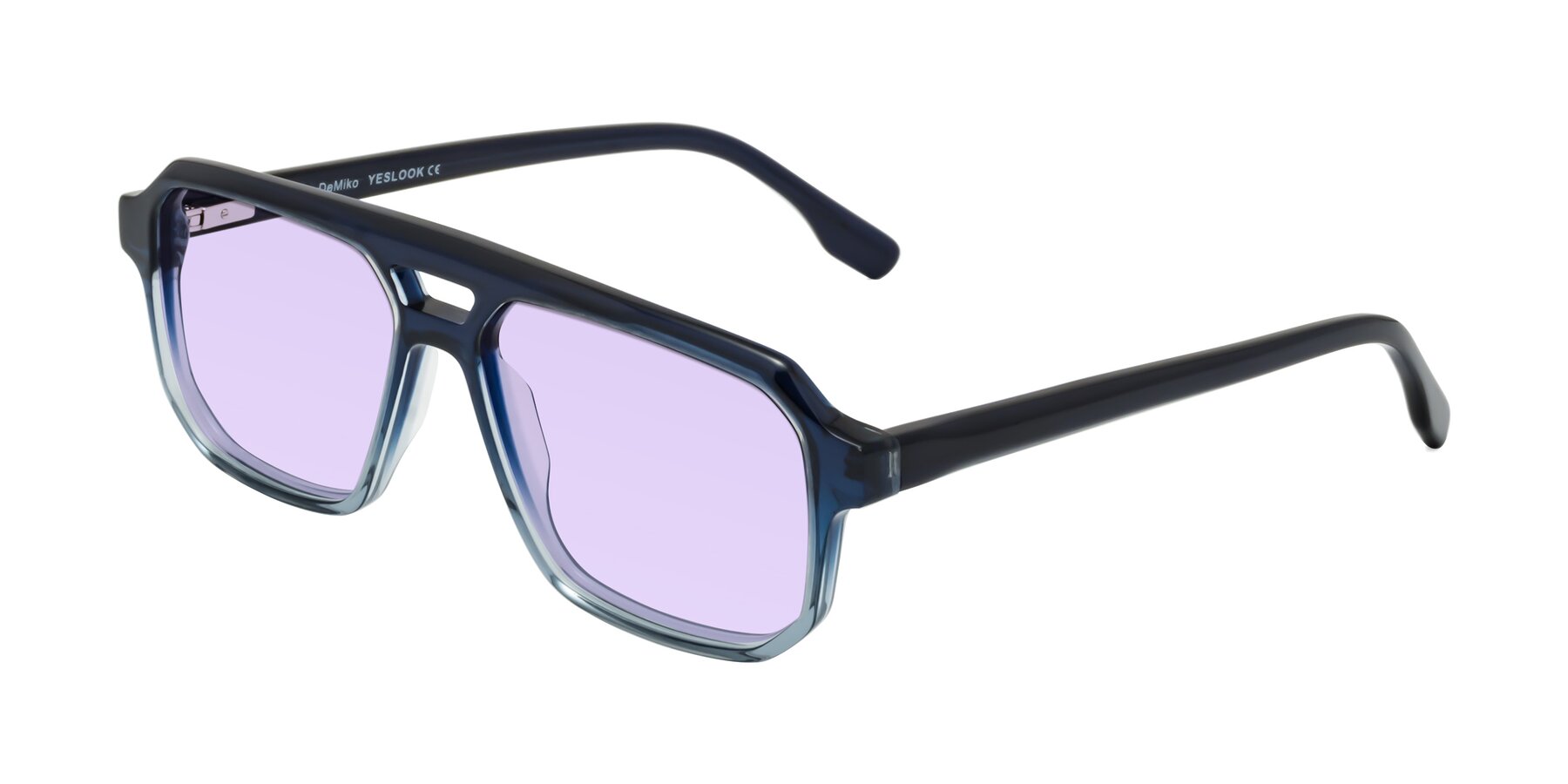 Angle of DeMiko in Gradient Blue with Light Purple Tinted Lenses