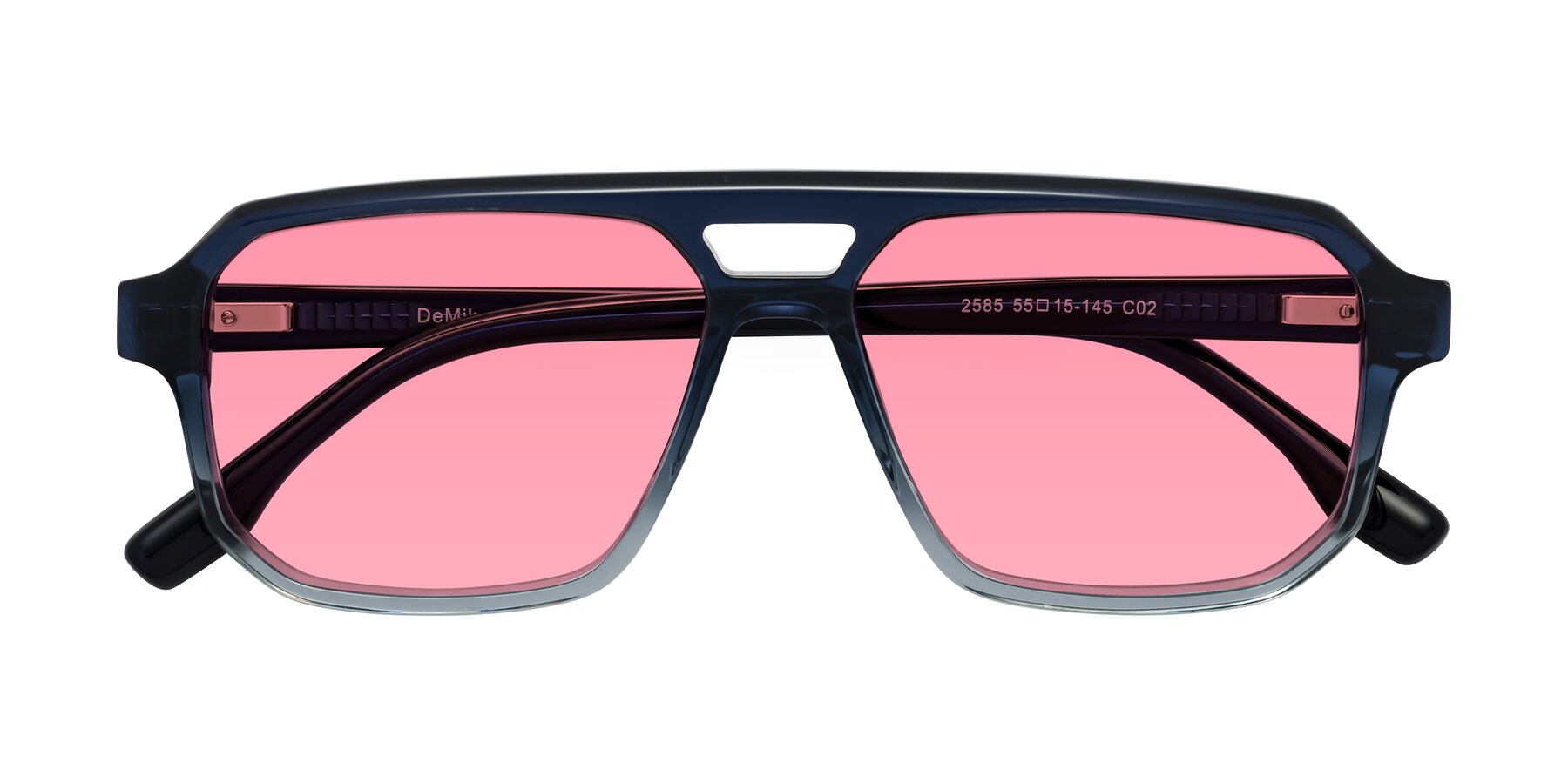 Folded Front of DeMiko in Gradient Blue with Pink Tinted Lenses