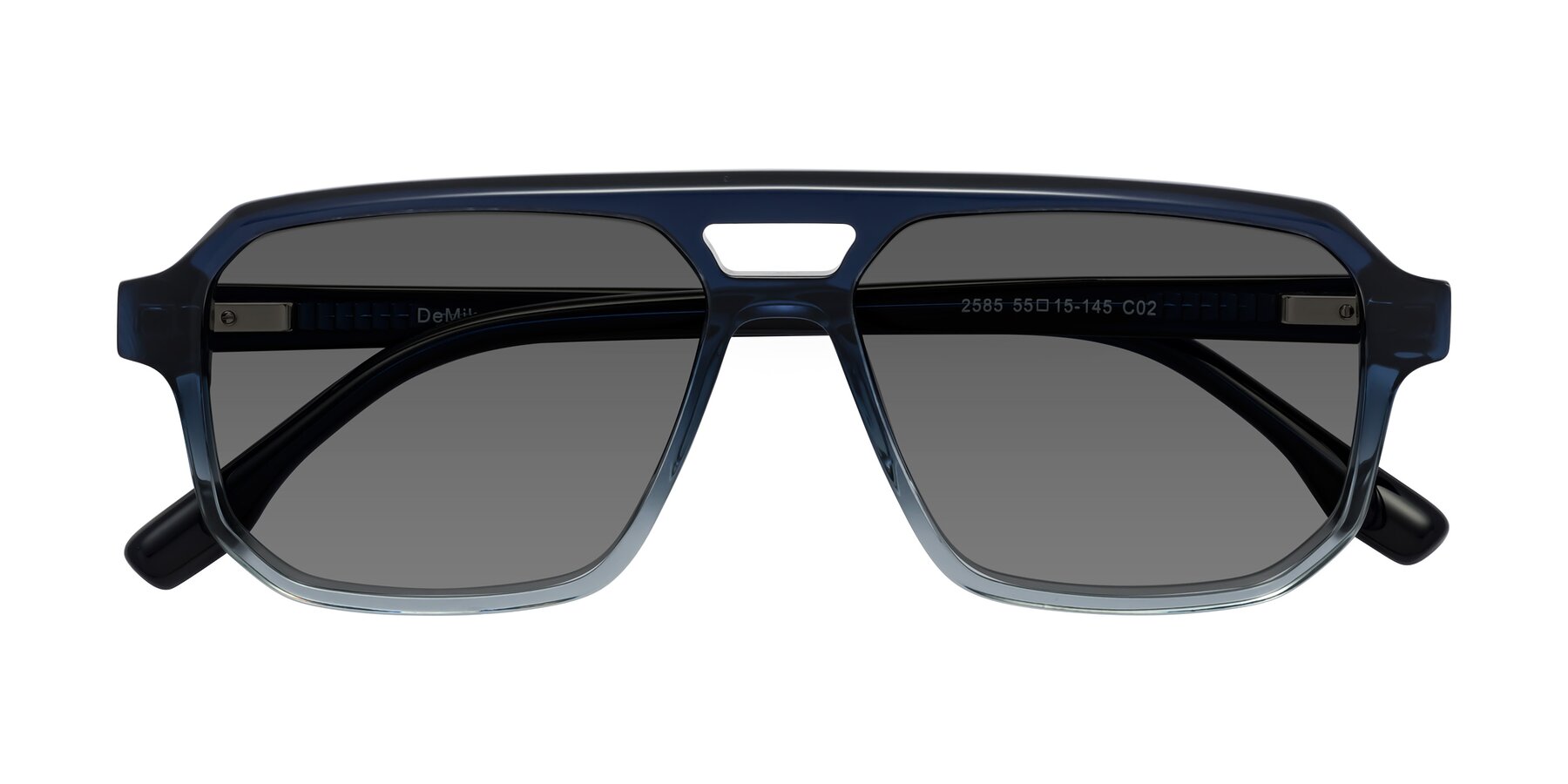 Folded Front of DeMiko in Gradient Blue with Medium Gray Tinted Lenses