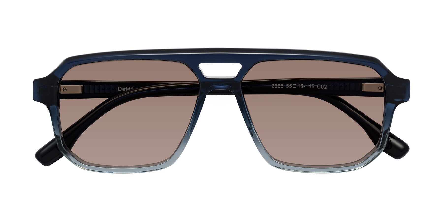 Folded Front of DeMiko in Gradient Blue with Medium Brown Tinted Lenses