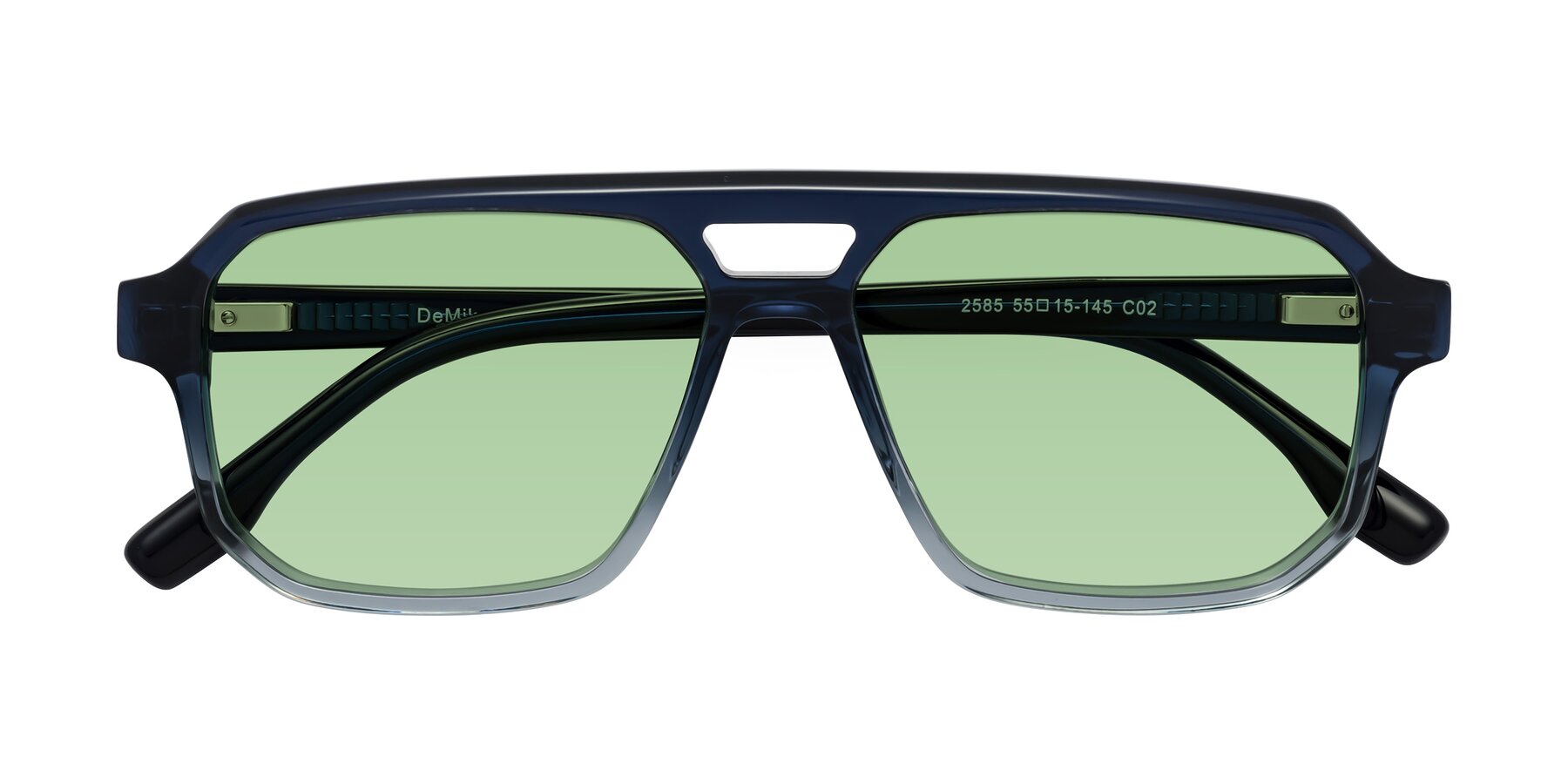 Folded Front of DeMiko in Gradient Blue with Medium Green Tinted Lenses