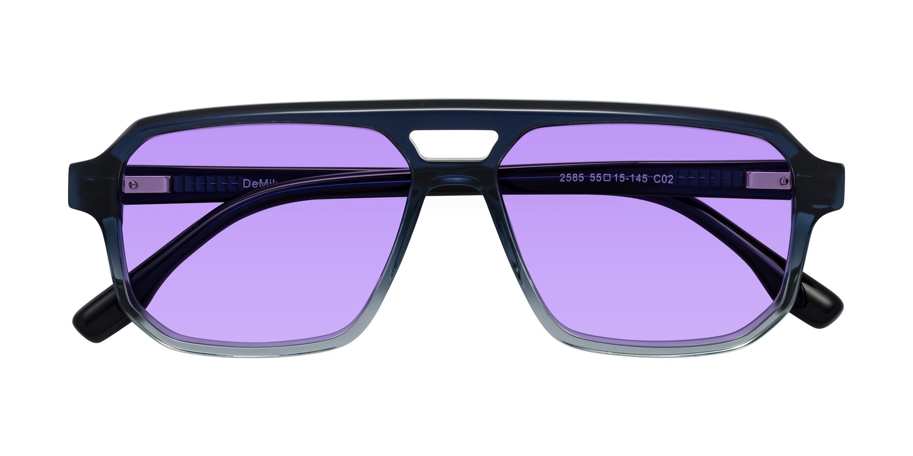 Folded Front of DeMiko in Gradient Blue with Medium Purple Tinted Lenses