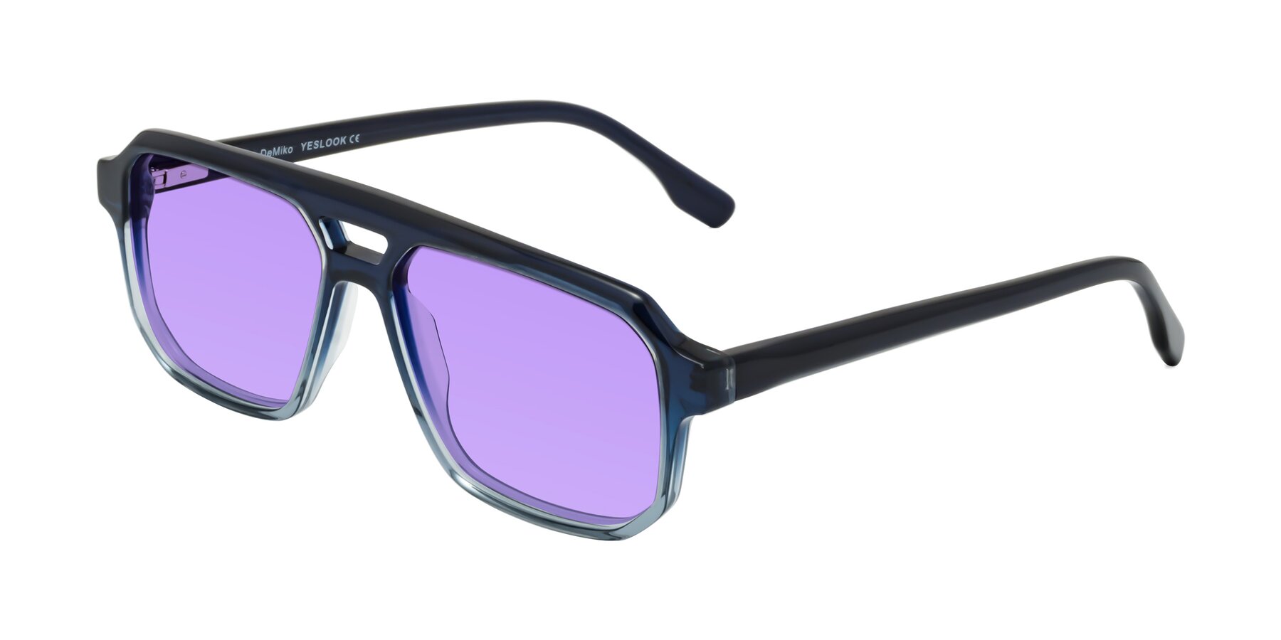 Angle of DeMiko in Gradient Blue with Medium Purple Tinted Lenses