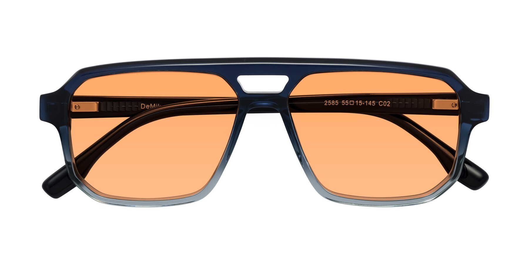 Folded Front of DeMiko in Gradient Blue with Medium Orange Tinted Lenses
