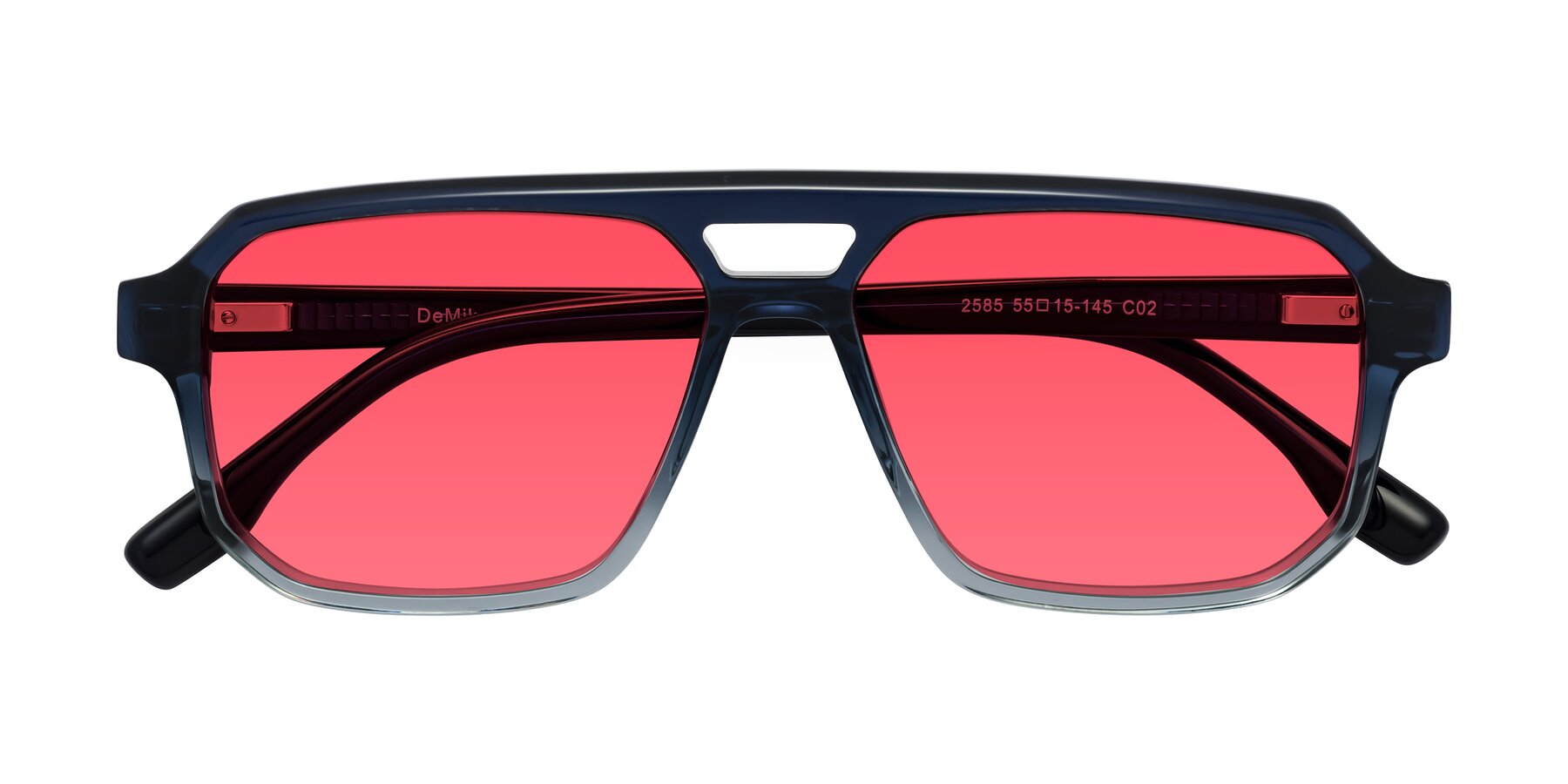 Folded Front of DeMiko in Gradient Blue with Red Tinted Lenses