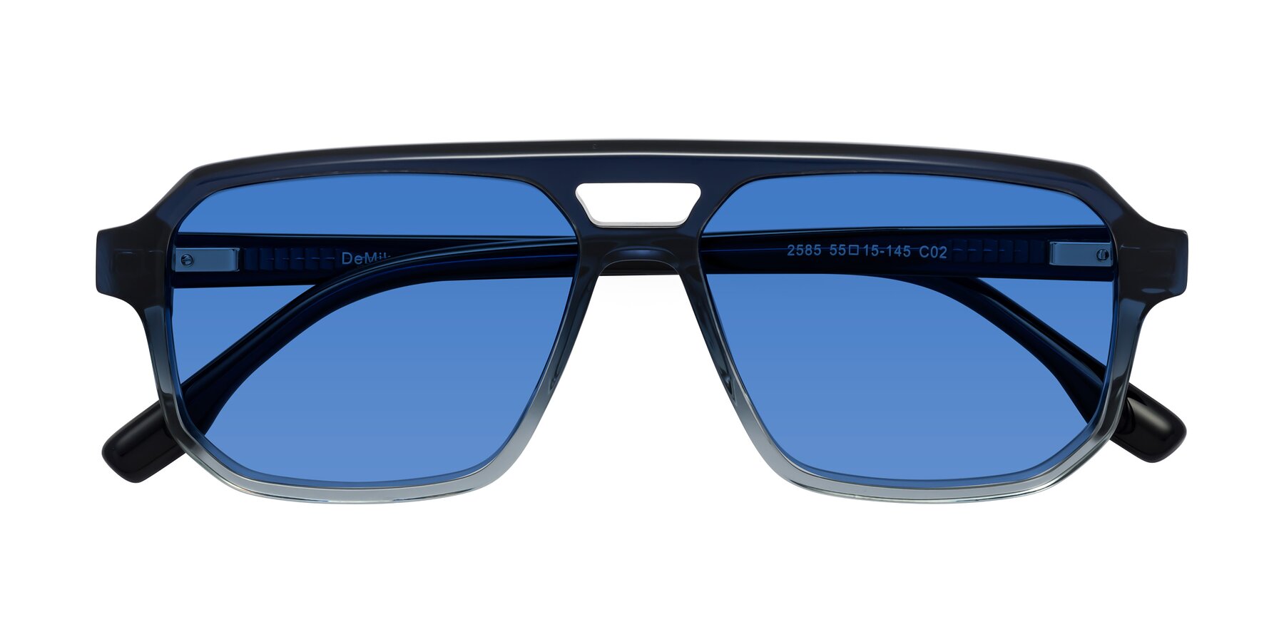 Folded Front of DeMiko in Gradient Blue with Blue Tinted Lenses