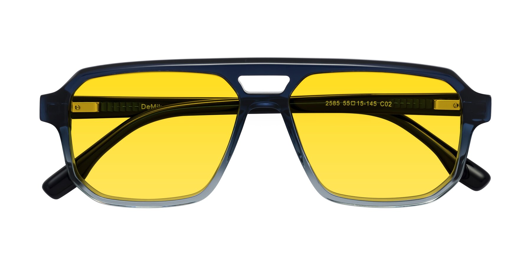 Folded Front of DeMiko in Gradient Blue with Yellow Tinted Lenses
