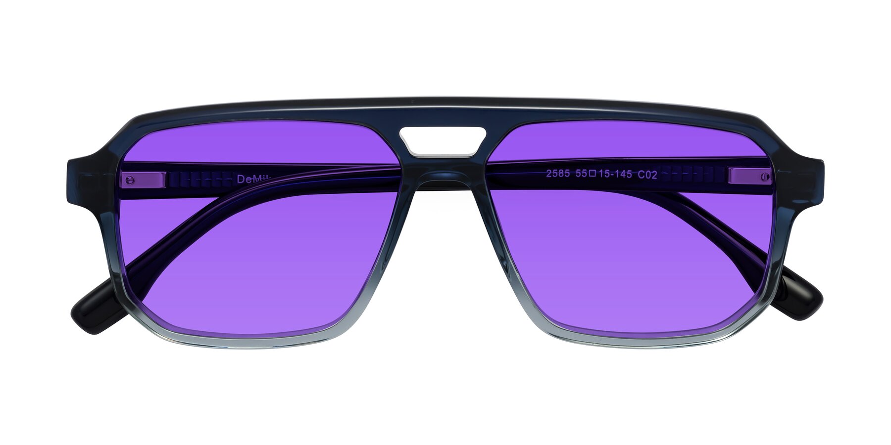 Folded Front of DeMiko in Gradient Blue with Purple Tinted Lenses