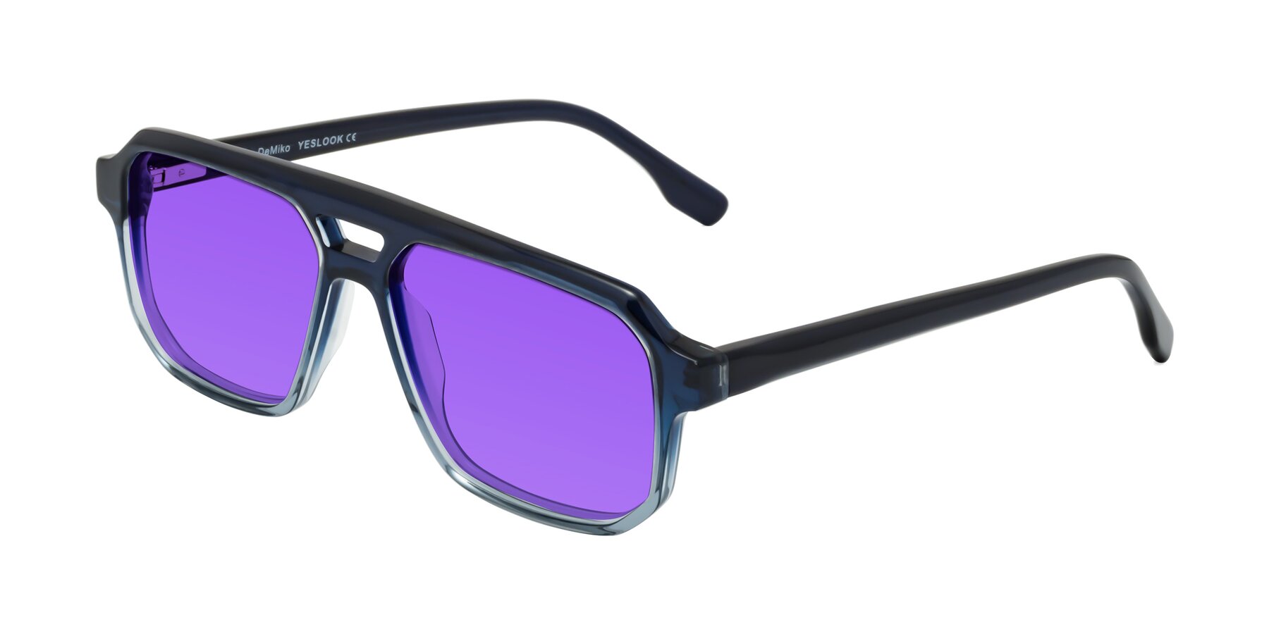 Angle of DeMiko in Gradient Blue with Purple Tinted Lenses