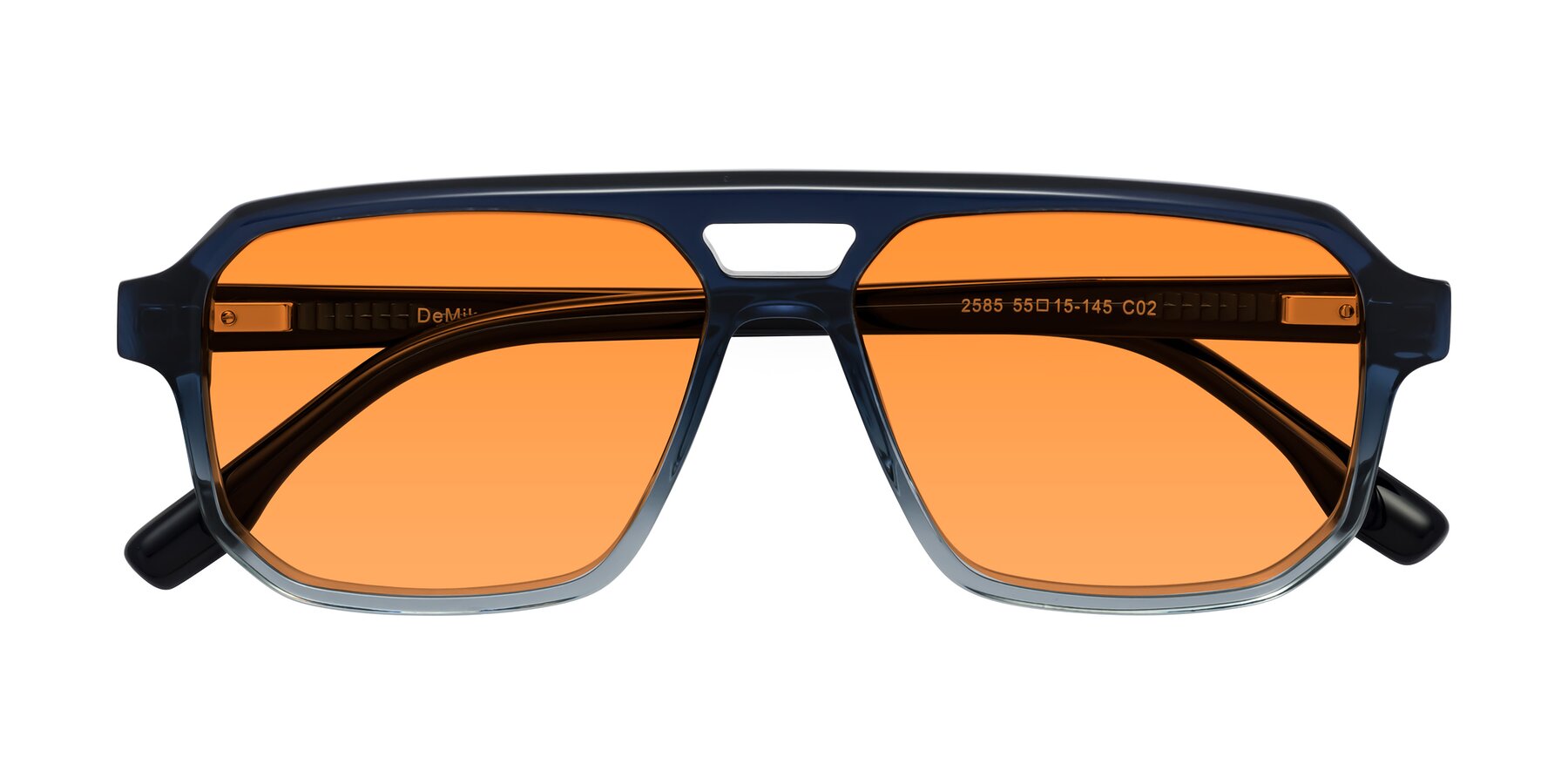 Folded Front of DeMiko in Gradient Blue with Orange Tinted Lenses