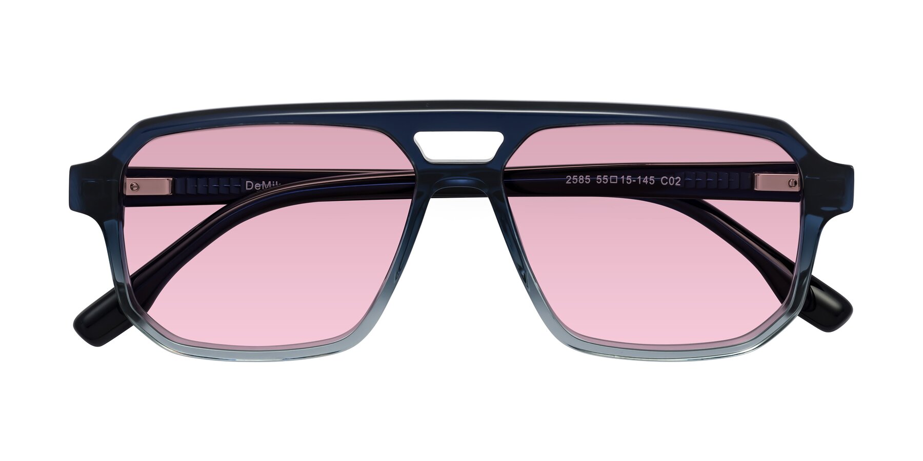 Folded Front of DeMiko in Gradient Blue with Light Wine Tinted Lenses