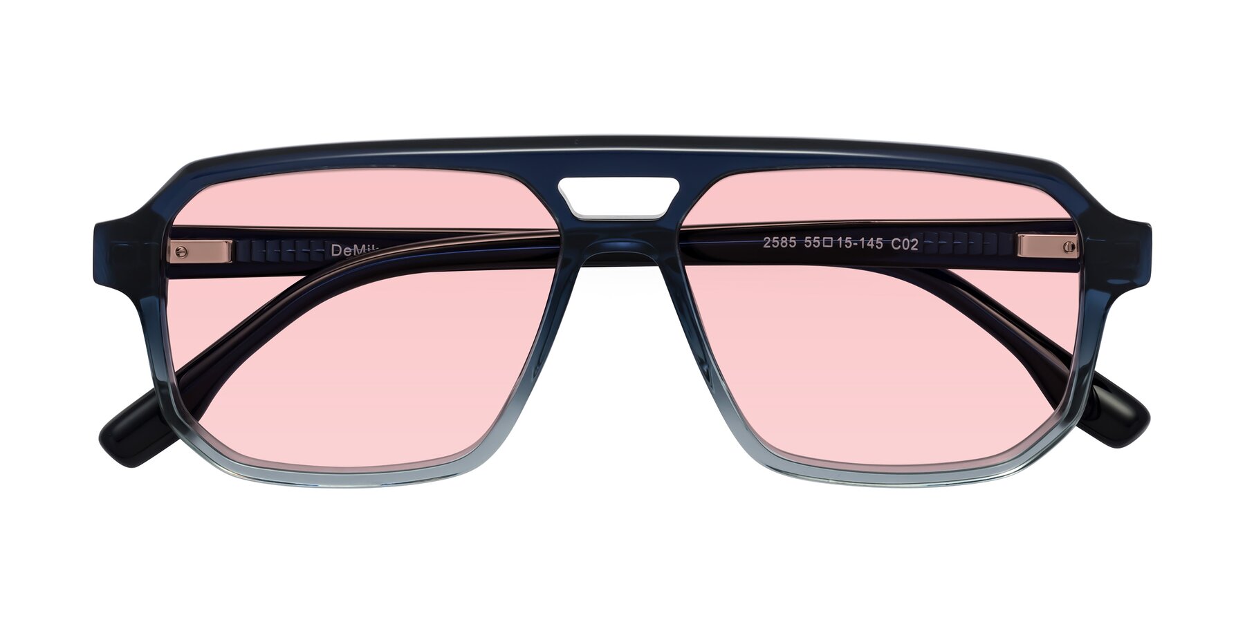 Folded Front of DeMiko in Gradient Blue with Light Garnet Tinted Lenses