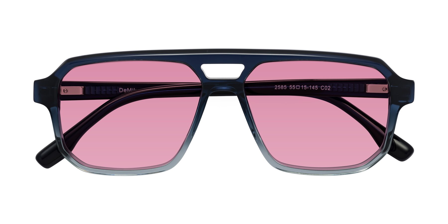 Folded Front of DeMiko in Gradient Blue with Medium Wine Tinted Lenses