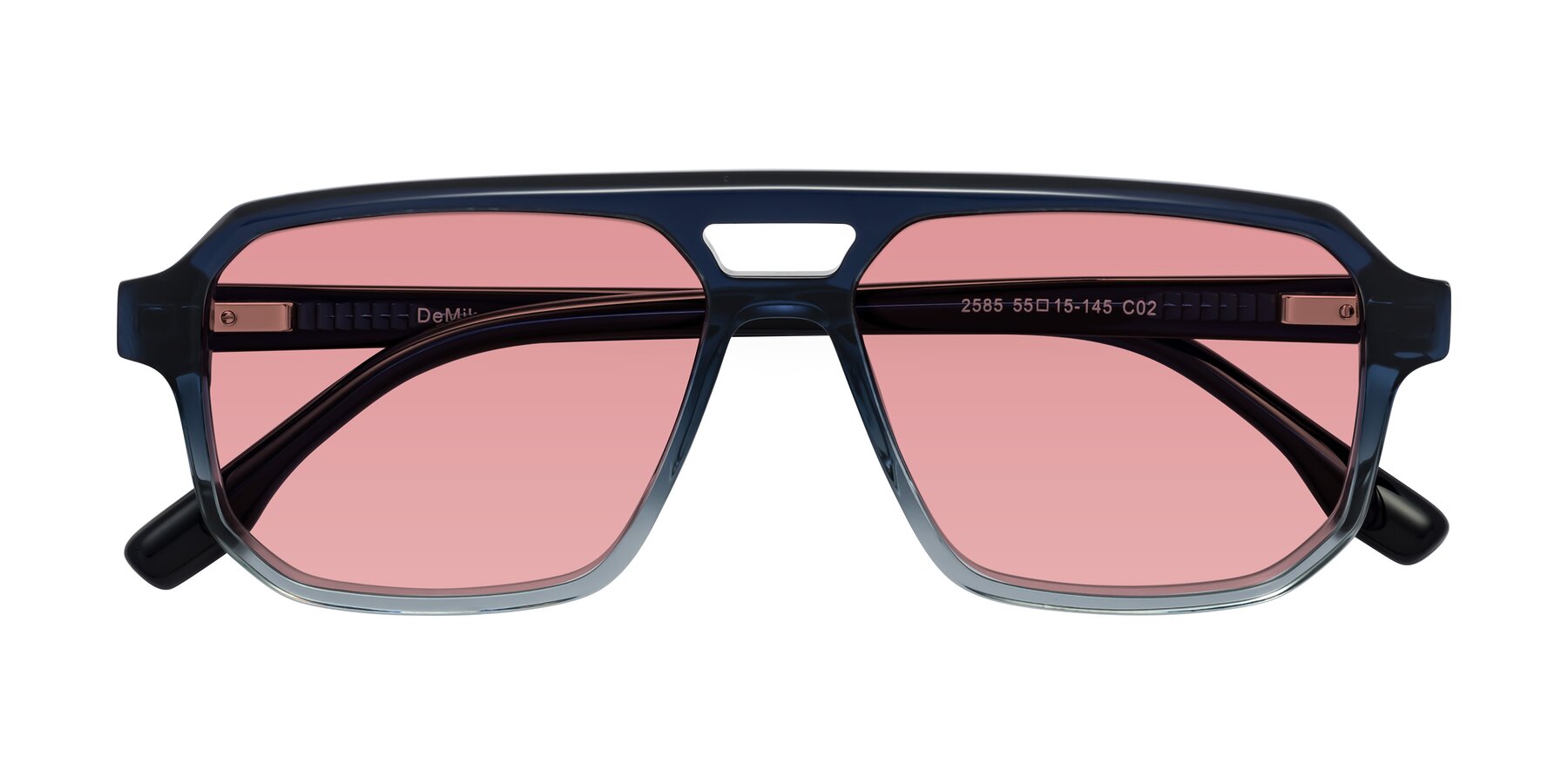Folded Front of DeMiko in Gradient Blue with Medium Garnet Tinted Lenses