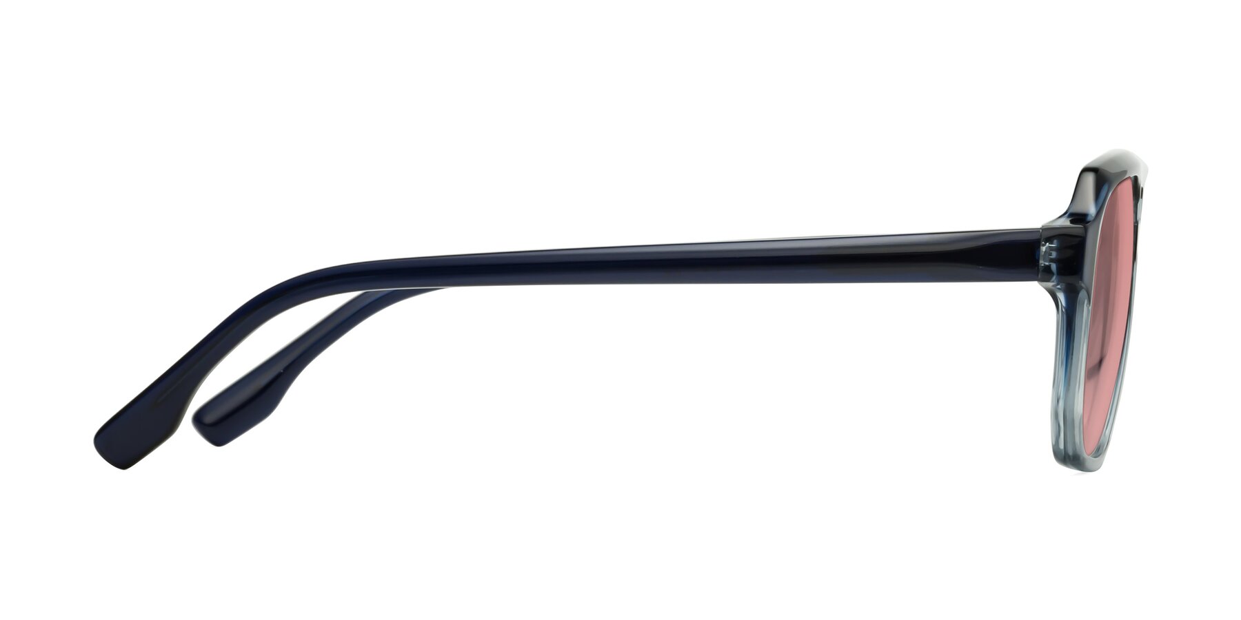 Side of DeMiko in Gradient Blue with Medium Garnet Tinted Lenses