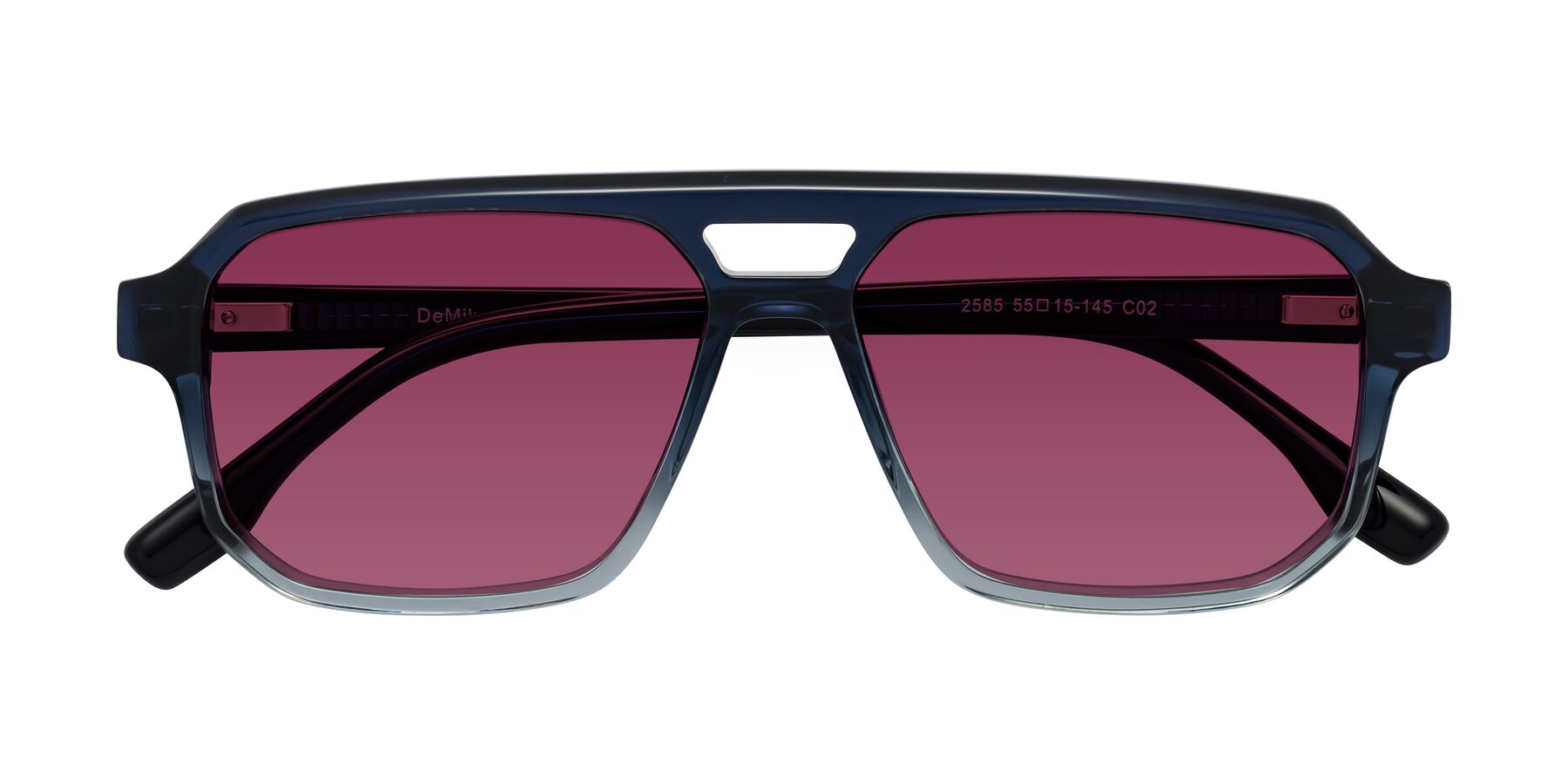 Folded Front of DeMiko in Gradient Blue with Wine Tinted Lenses
