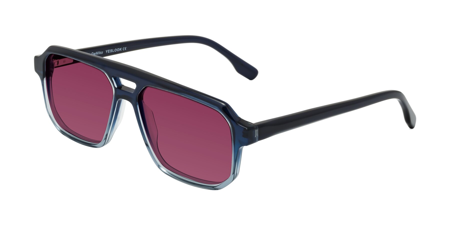Angle of DeMiko in Gradient Blue with Wine Tinted Lenses
