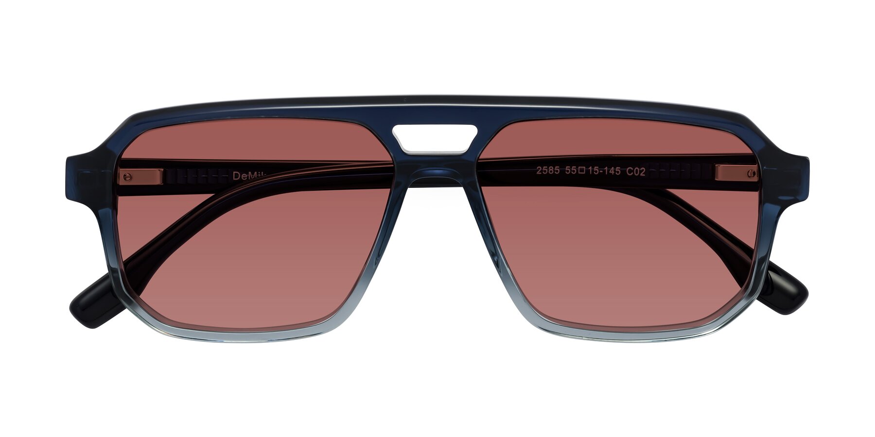 Folded Front of DeMiko in Gradient Blue with Garnet Tinted Lenses