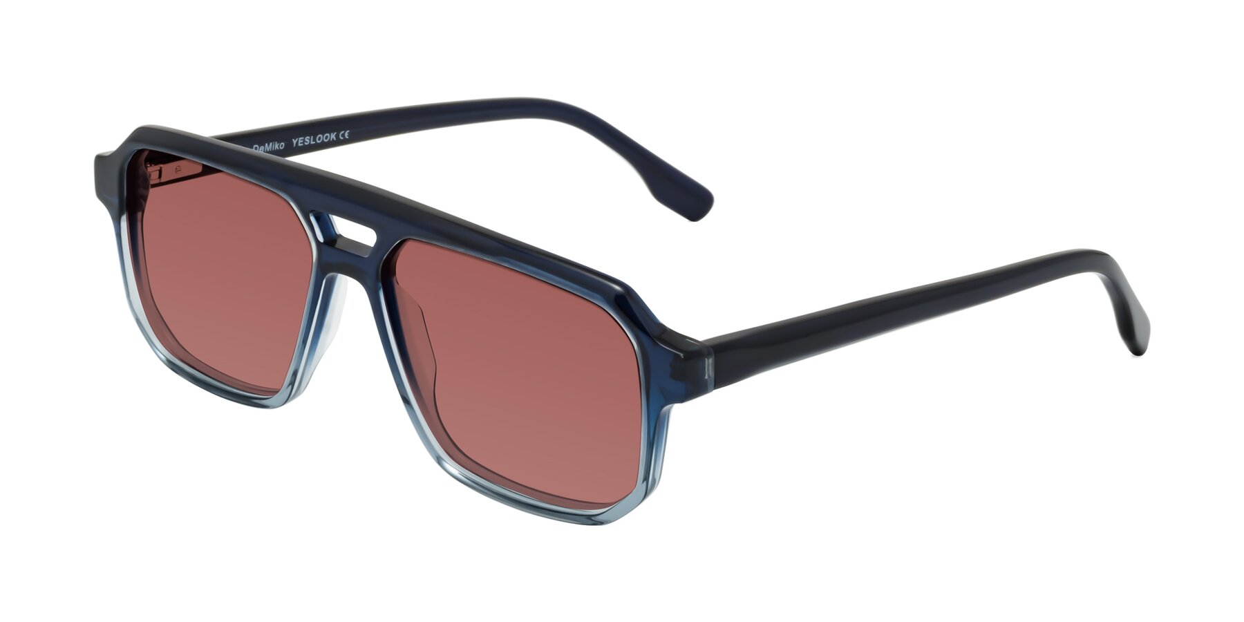 Angle of DeMiko in Gradient Blue with Garnet Tinted Lenses